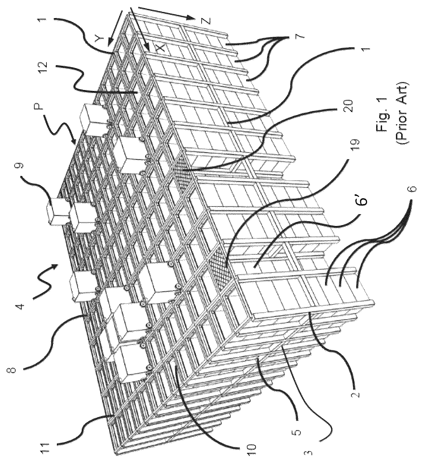 Patent US12319501 Figure 1 – Container handling vehicle with first and second sections and lifting device motor in second section