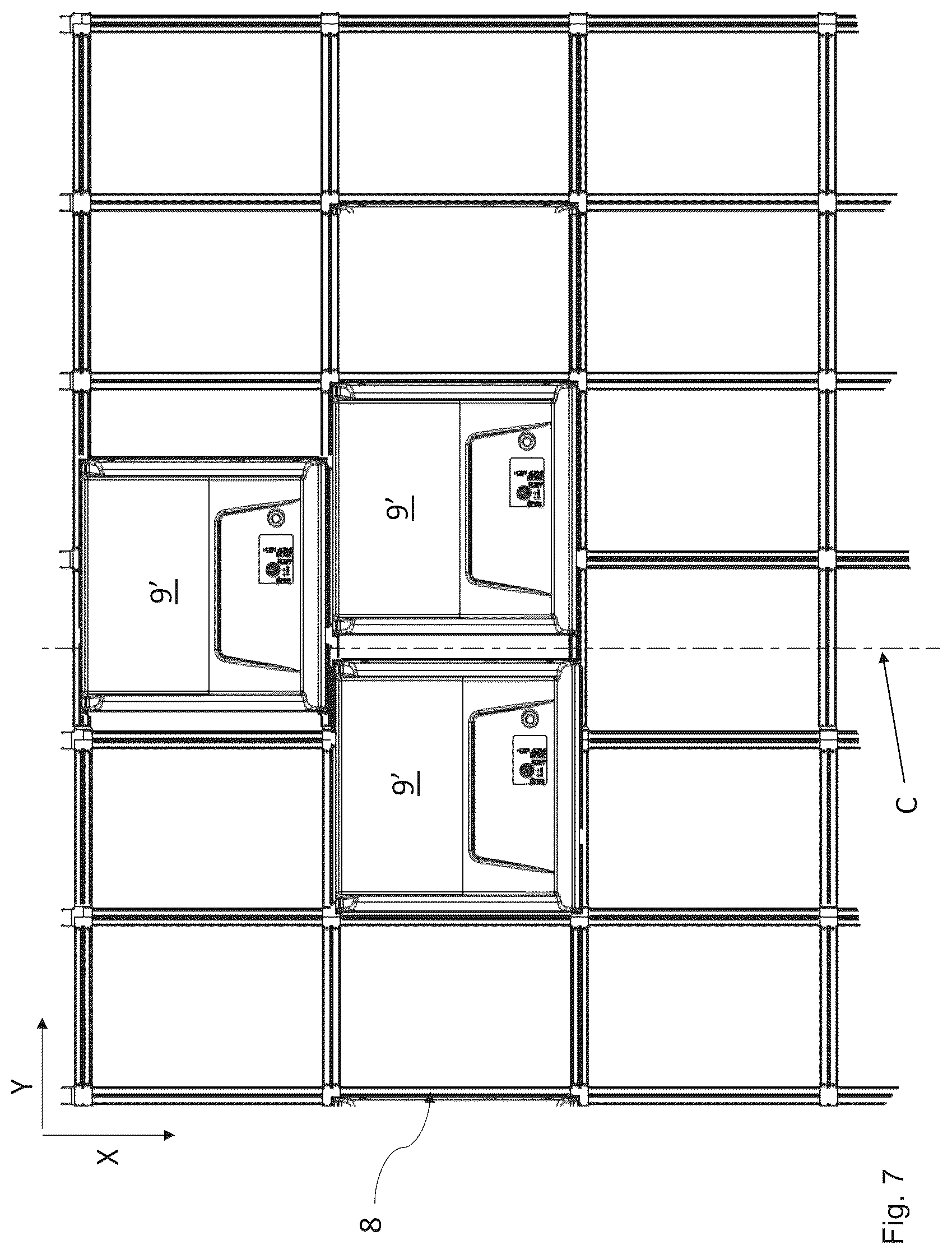 Patent US12319501 Figure 6 – Container handling vehicle with first and second sections and lifting device motor in second section