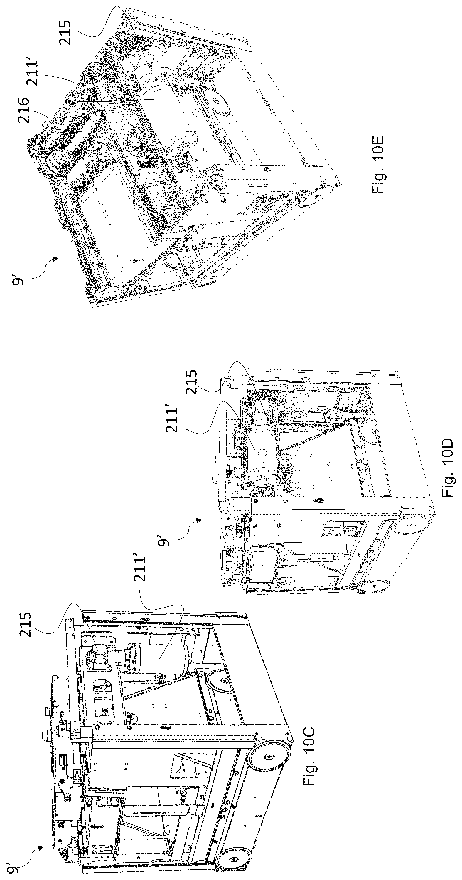 Patent US12319501 Figure 10 – Container handling vehicle with first and second sections and lifting device motor in second section