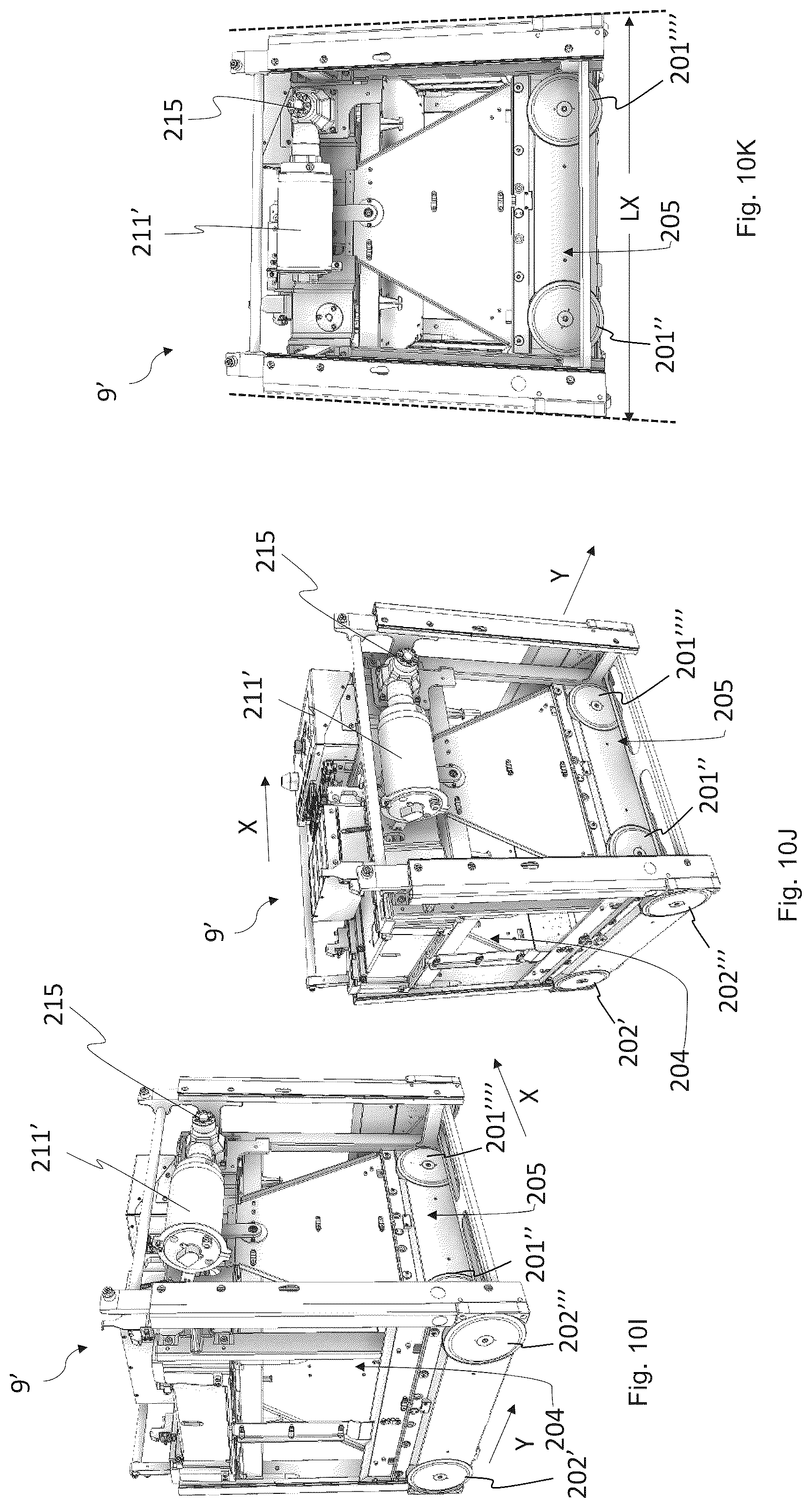 Patent US12319501 Figure 12 – Container handling vehicle with first and second sections and lifting device motor in second section