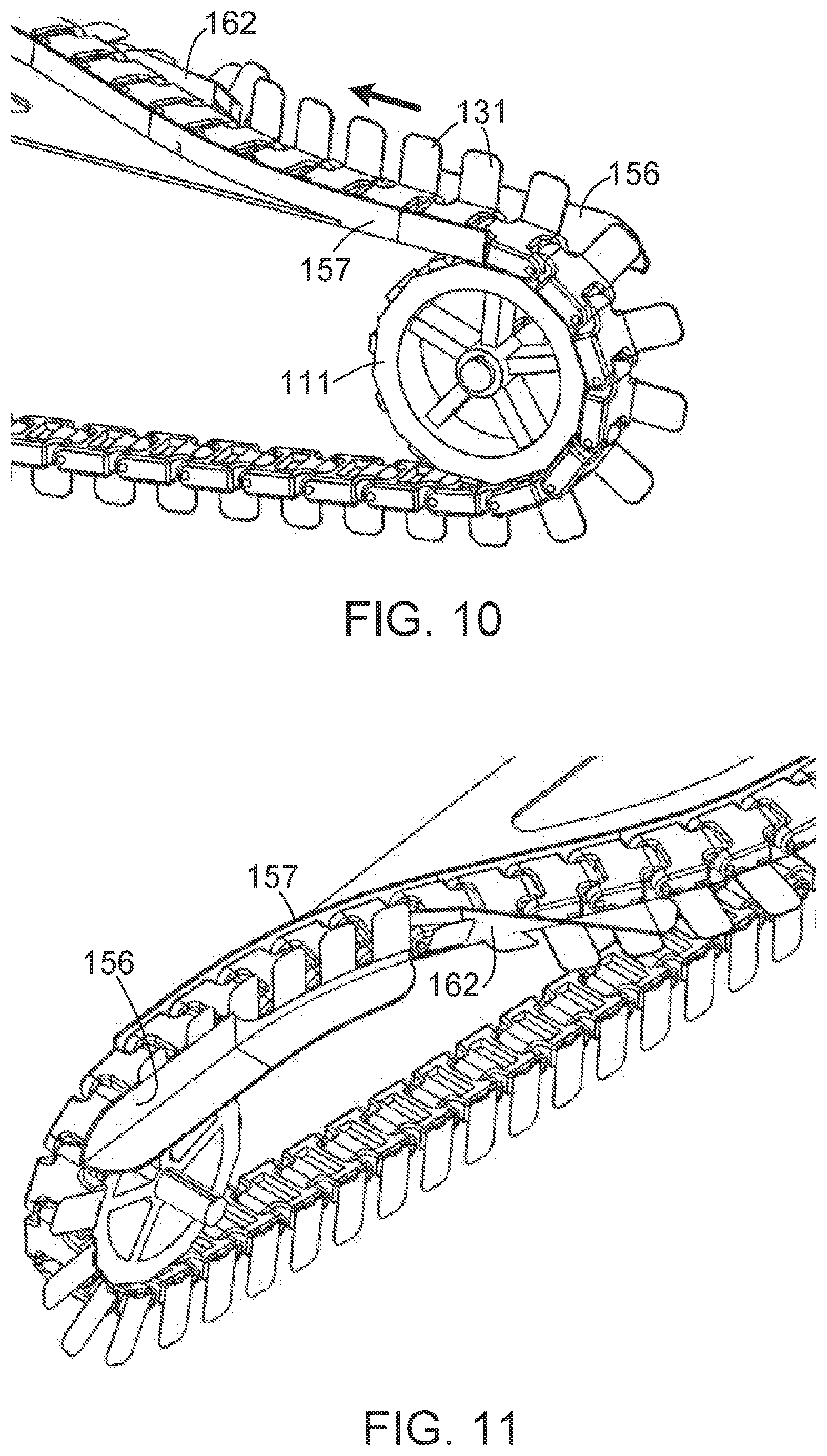 Patent US12319515 Figure 5 – Conveyor system with transfer belts