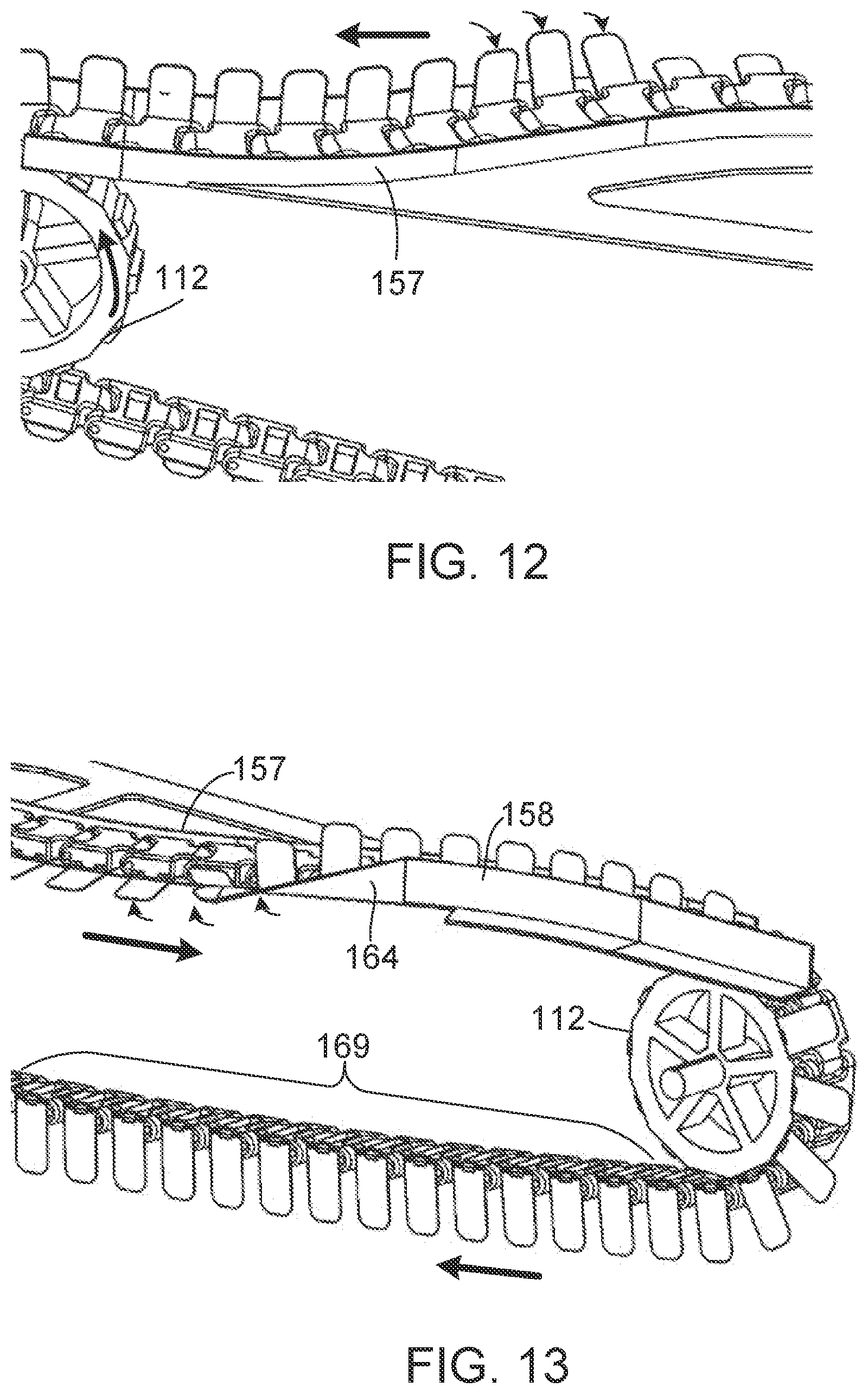 Patent US12319515 Figure 6 – Conveyor system with transfer belts