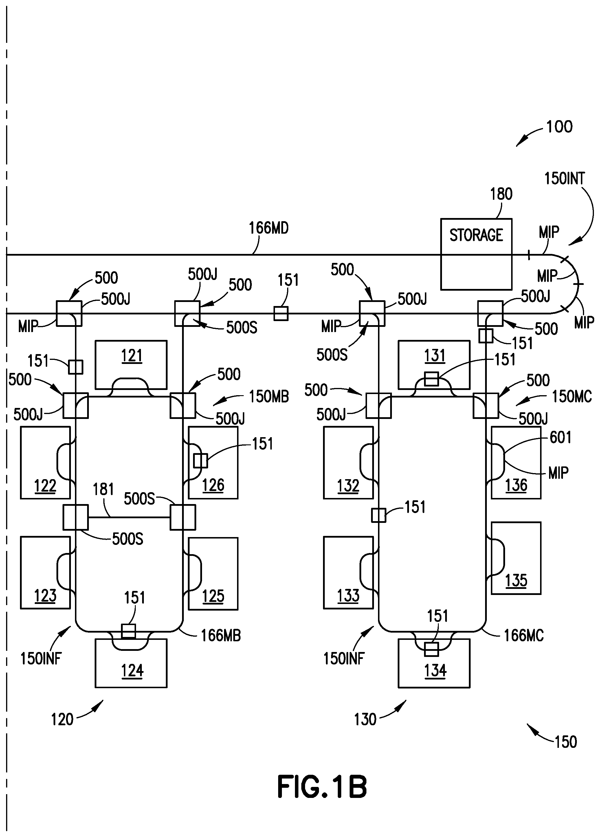 Patent US12319516 Figure 2 – Overhead labware transport system