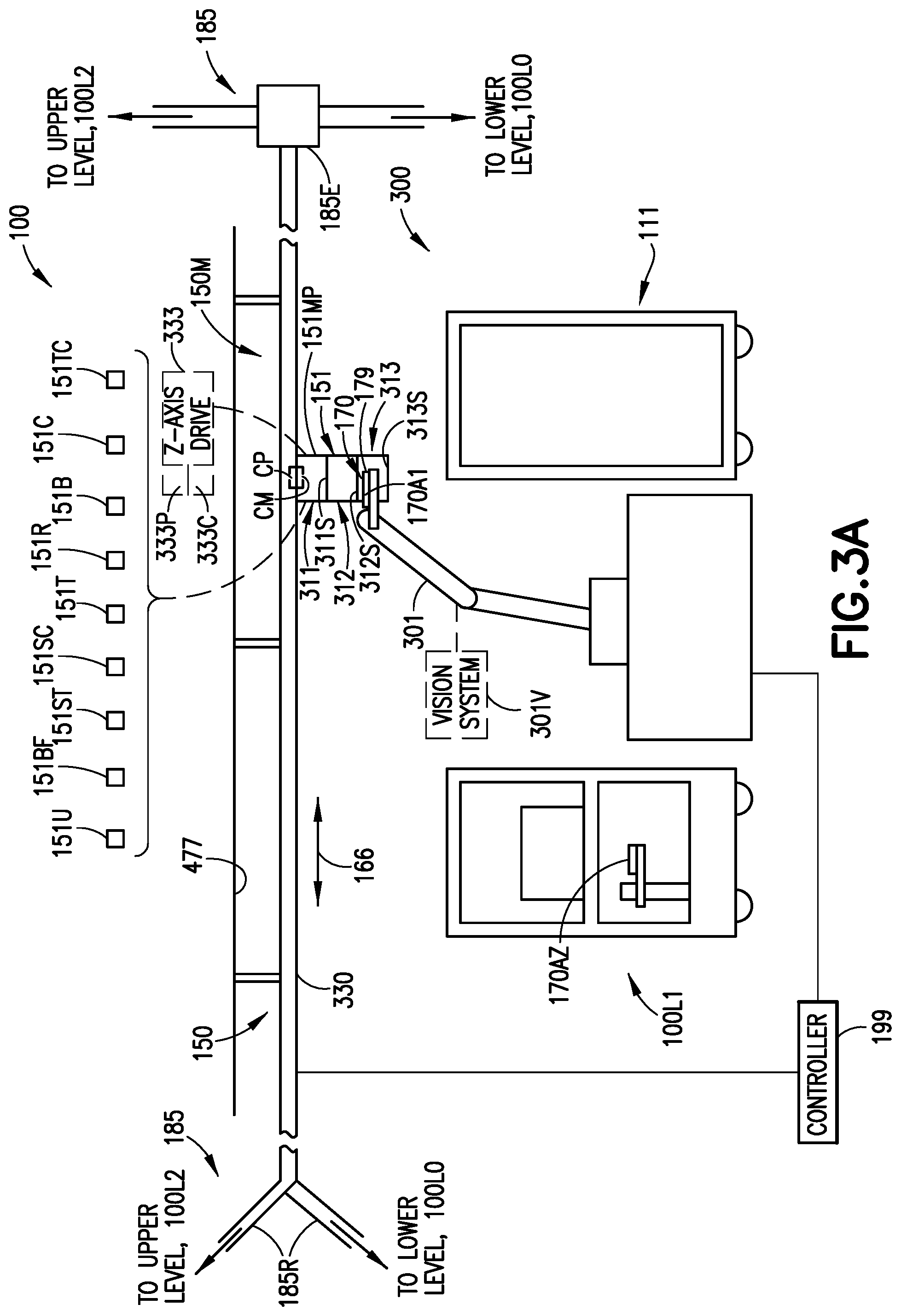 Patent US12319516 Figure 4 – Overhead labware transport system