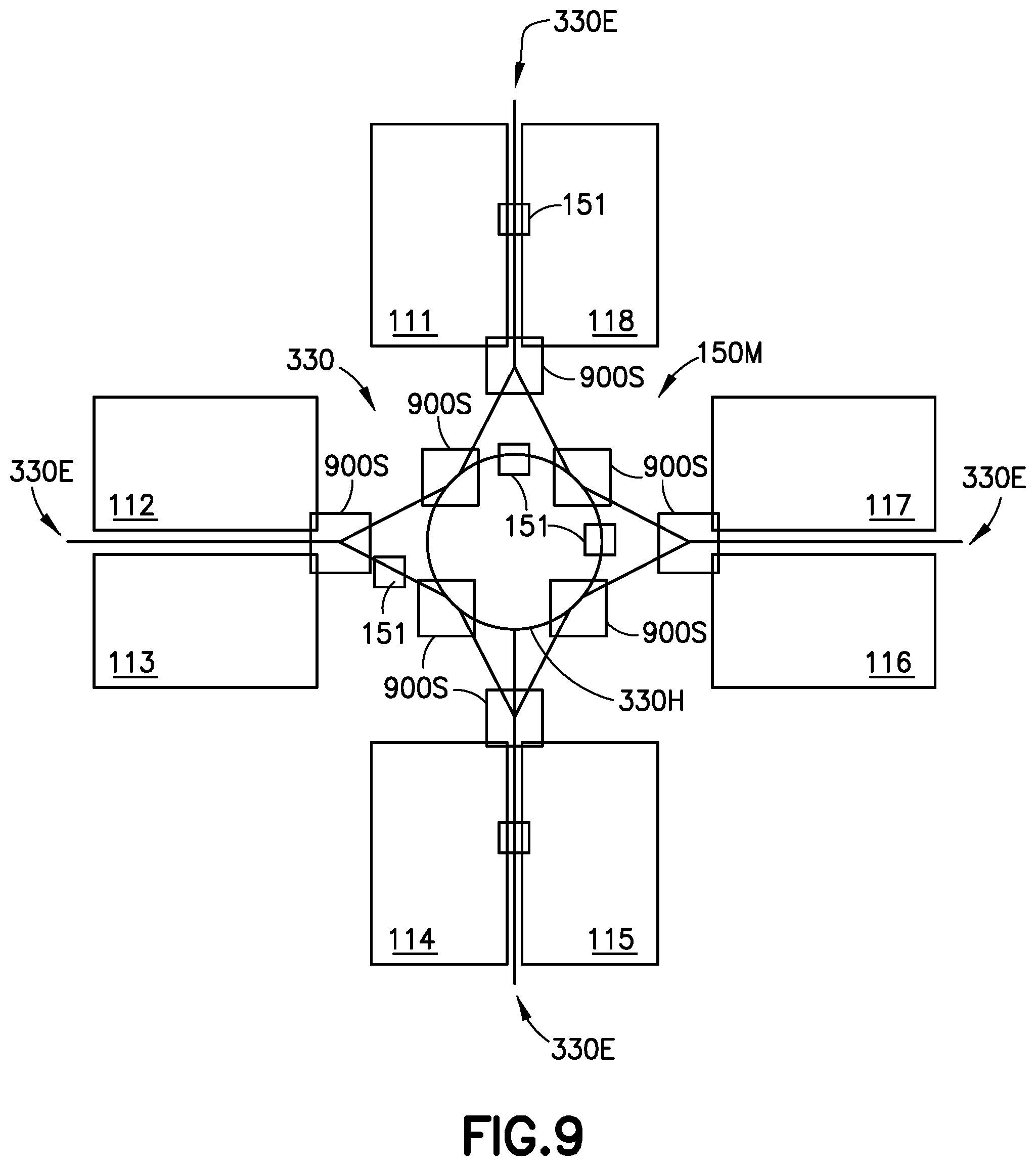 Patent US12319516 Figure 15 – Overhead labware transport system