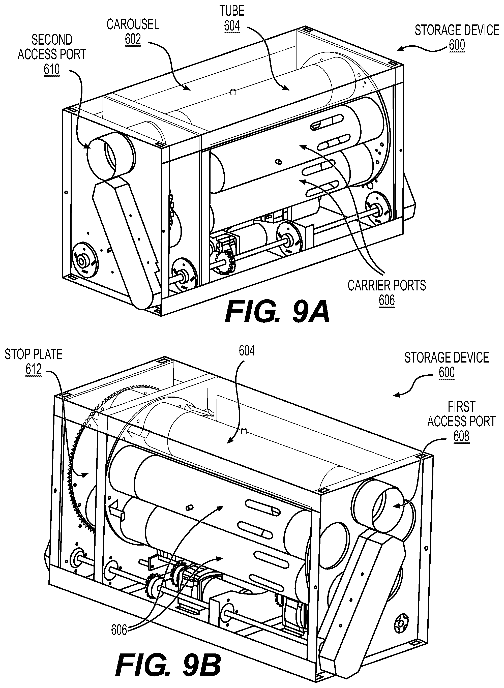 Patent US12319518 Figure 10 – Pneumatic tube system with secure carrier storage