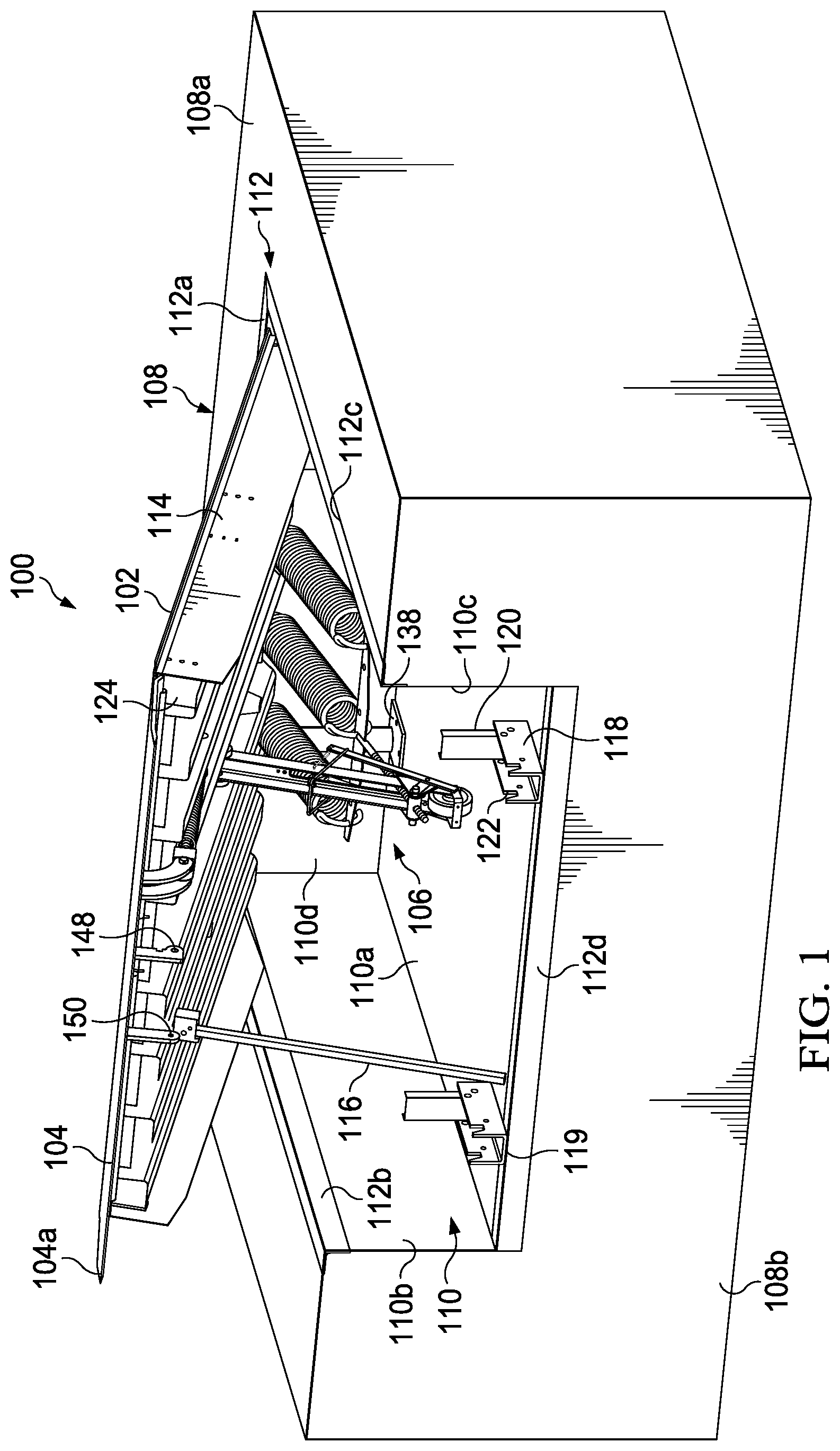 Patent US12319523 Figure 1 – Dock leveler with lip hinge