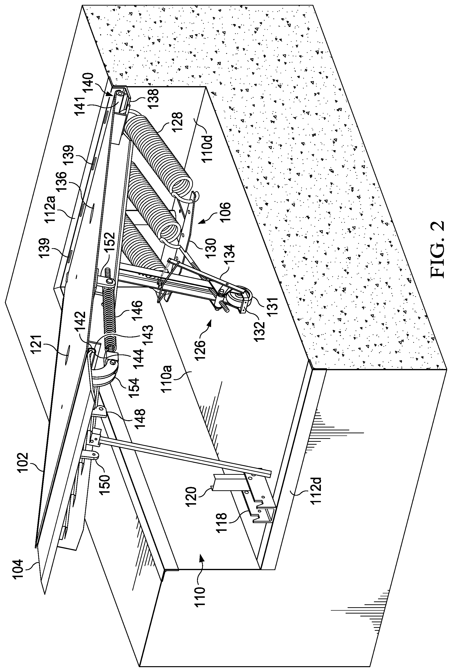 Patent US12319523 Figure 2 – Dock leveler with lip hinge