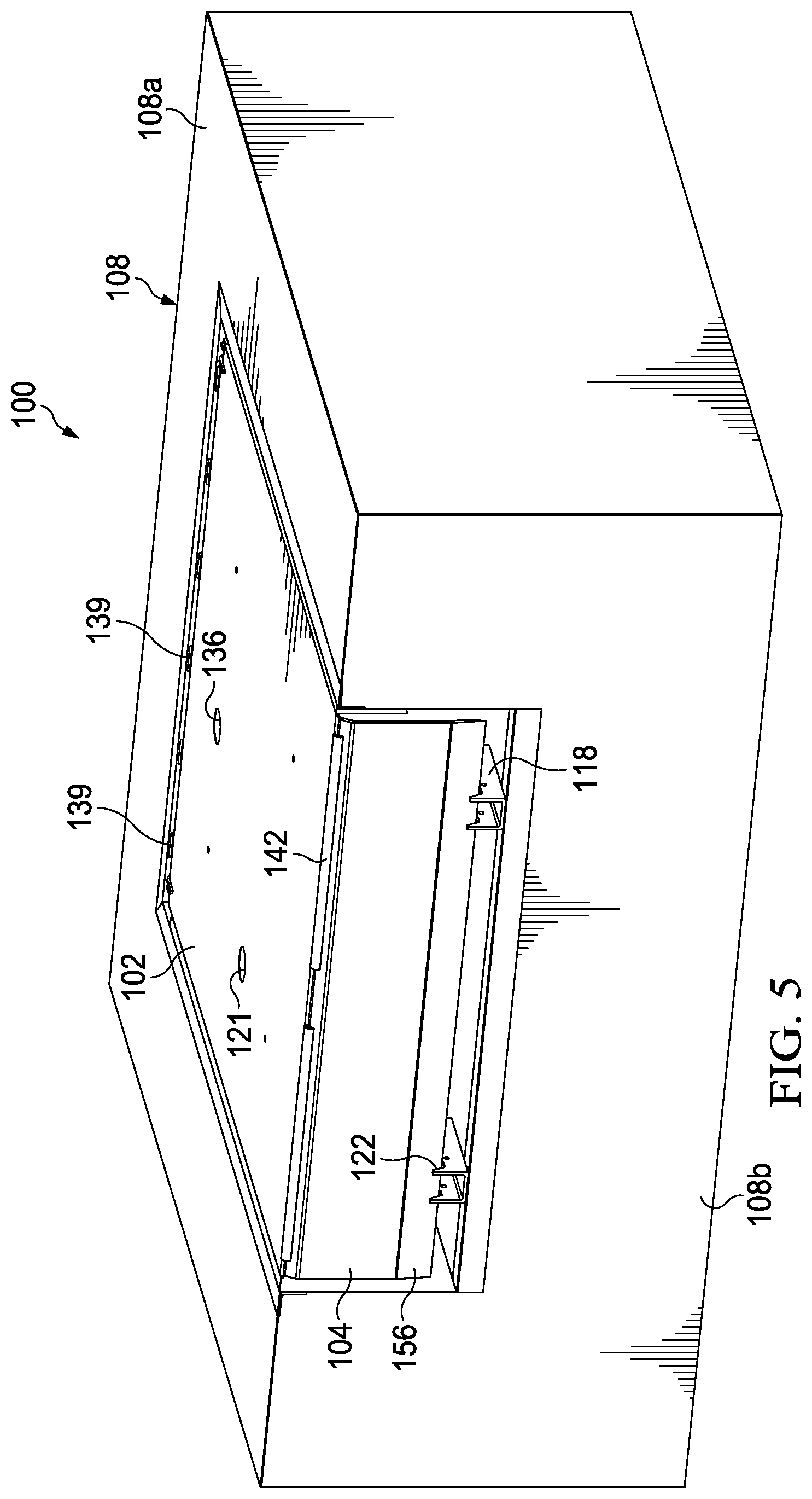 Patent US12319523 Figure 5 – Dock leveler with lip hinge