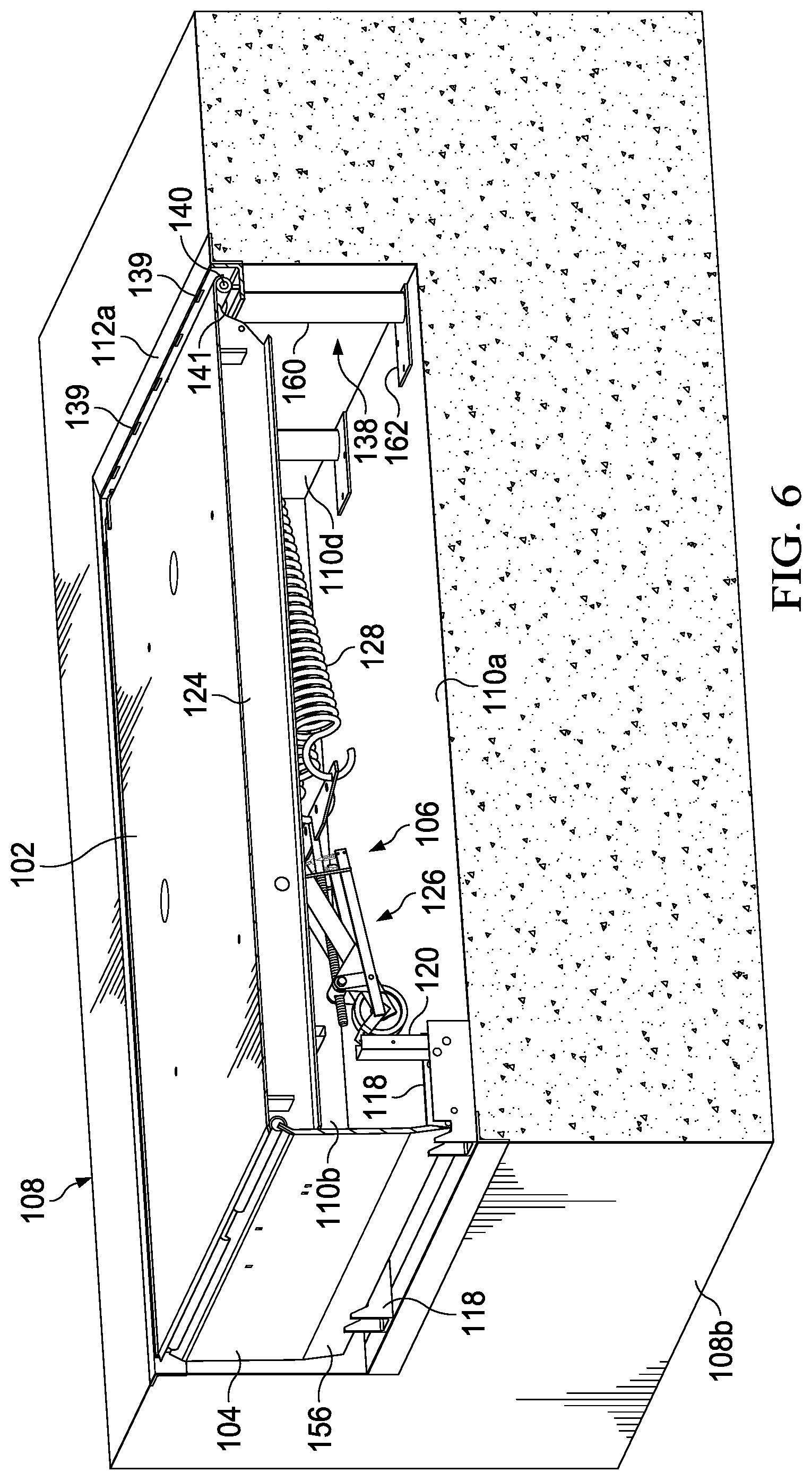 Patent US12319523 Figure 6 – Dock leveler with lip hinge