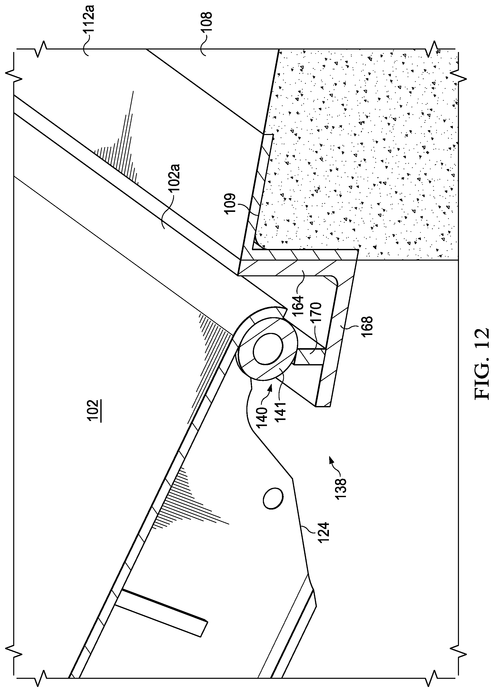 Patent US12319523 Figure 11 – Dock leveler with lip hinge
