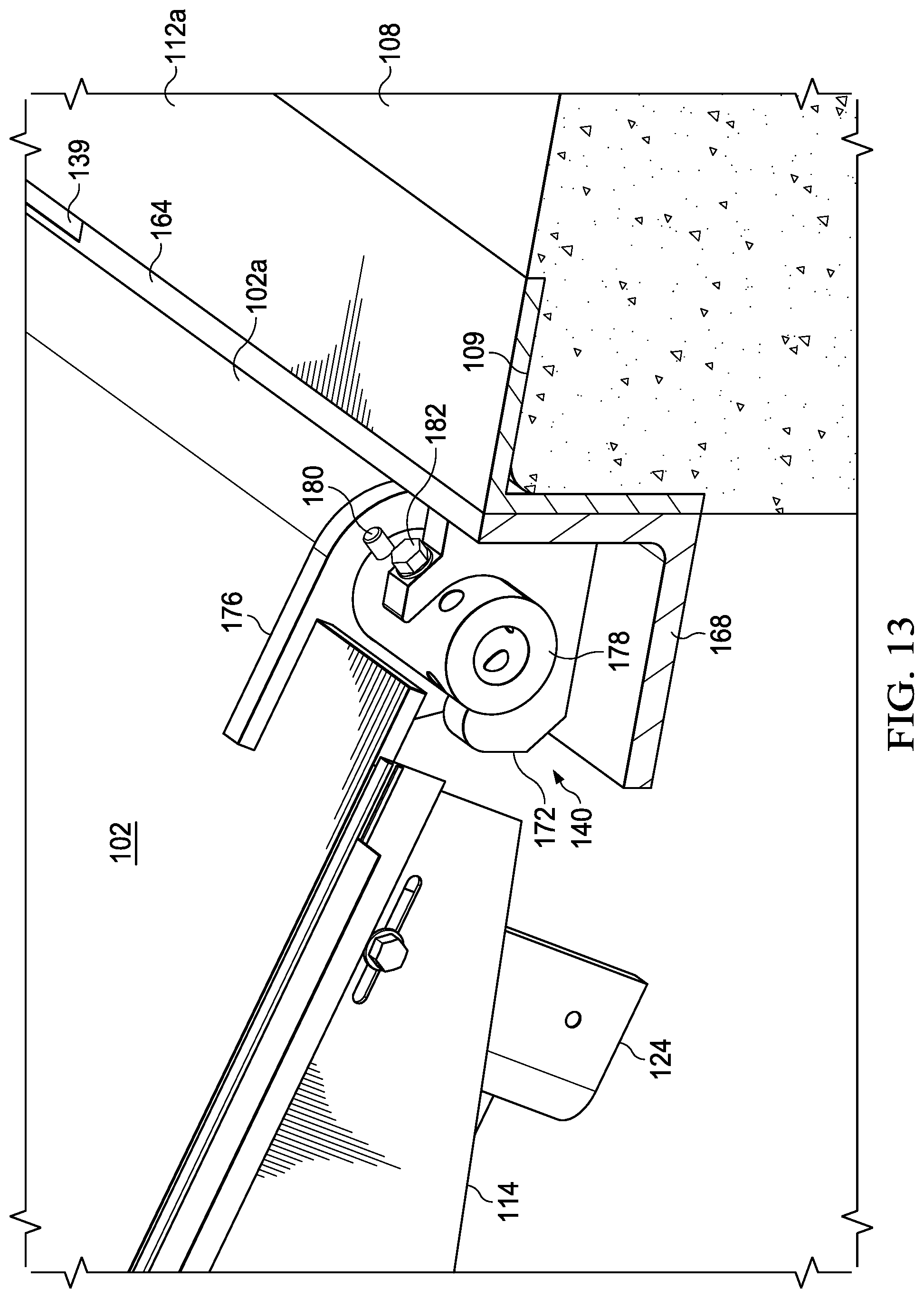 Patent US12319523 Figure 12 – Dock leveler with lip hinge