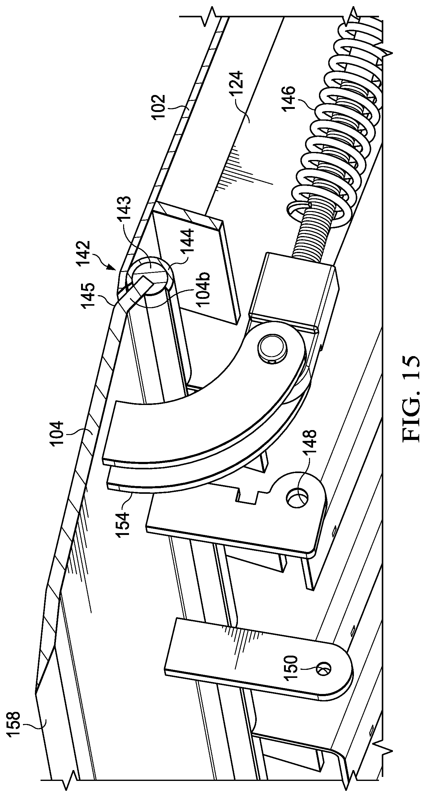 Patent US12319523 Figure 14 – Dock leveler with lip hinge