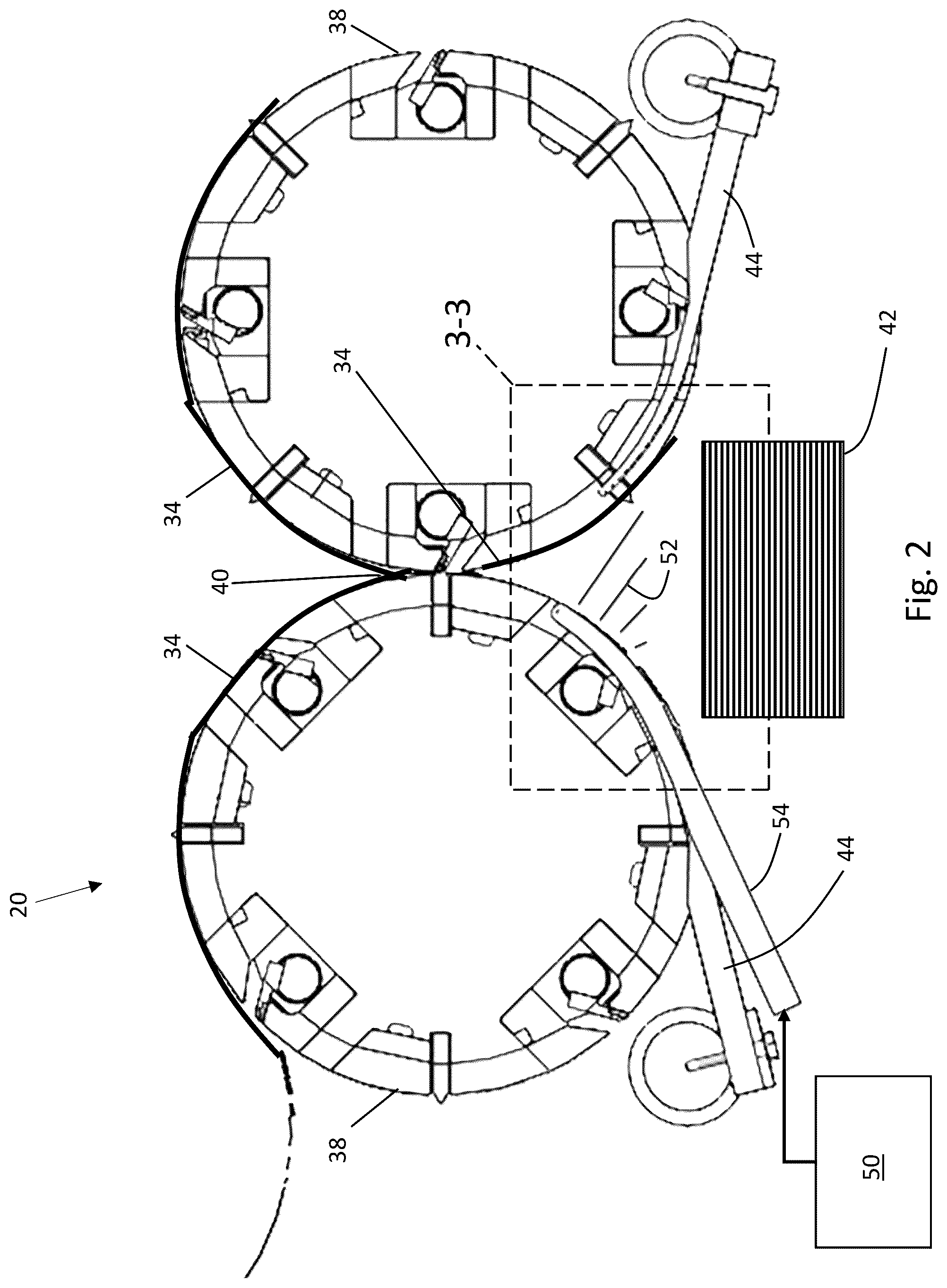 Patent US12319533 Figure 2 – Fluid delivery system for interfolding apparatus