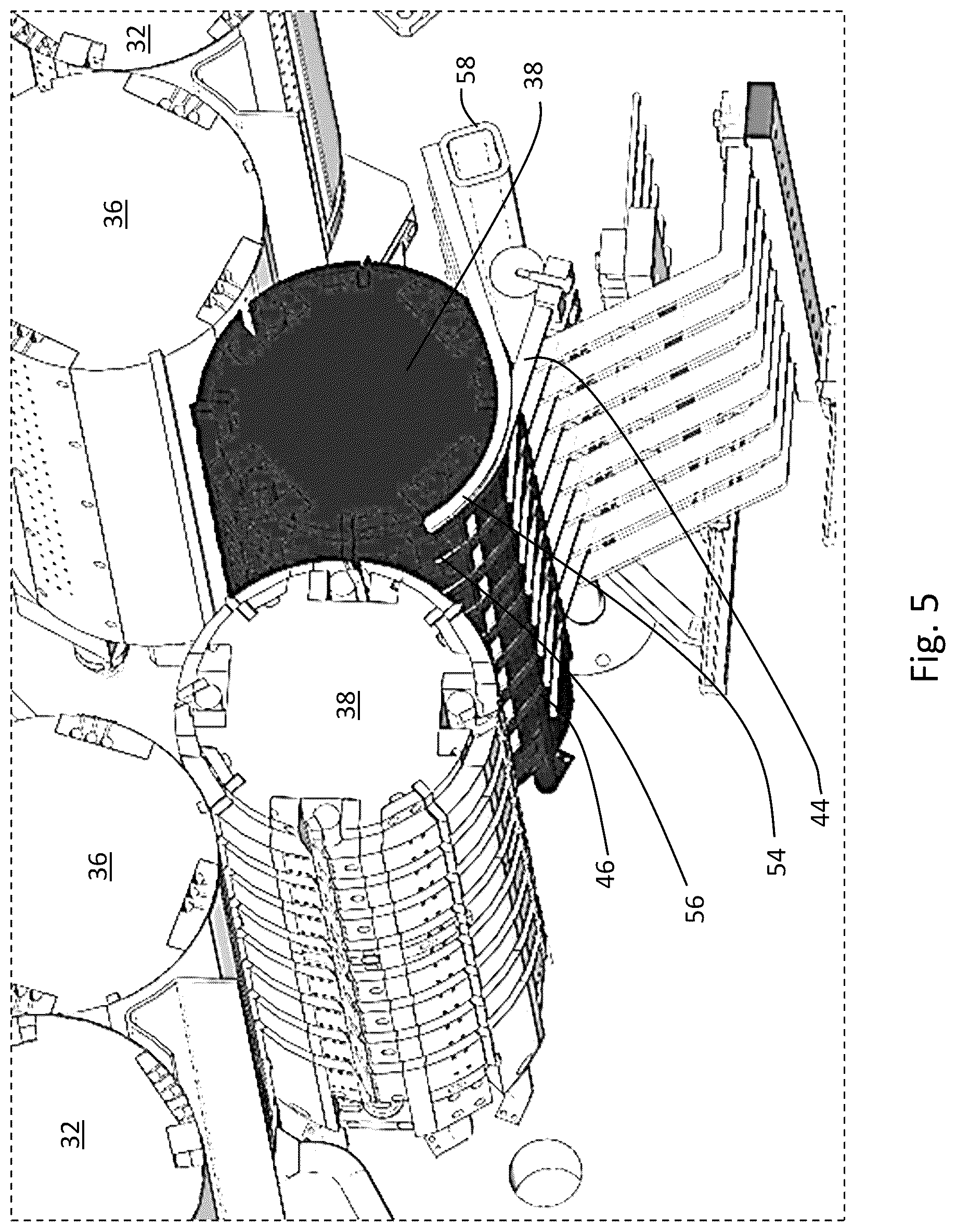 Patent US12319533 Figure 5 – Fluid delivery system for interfolding apparatus