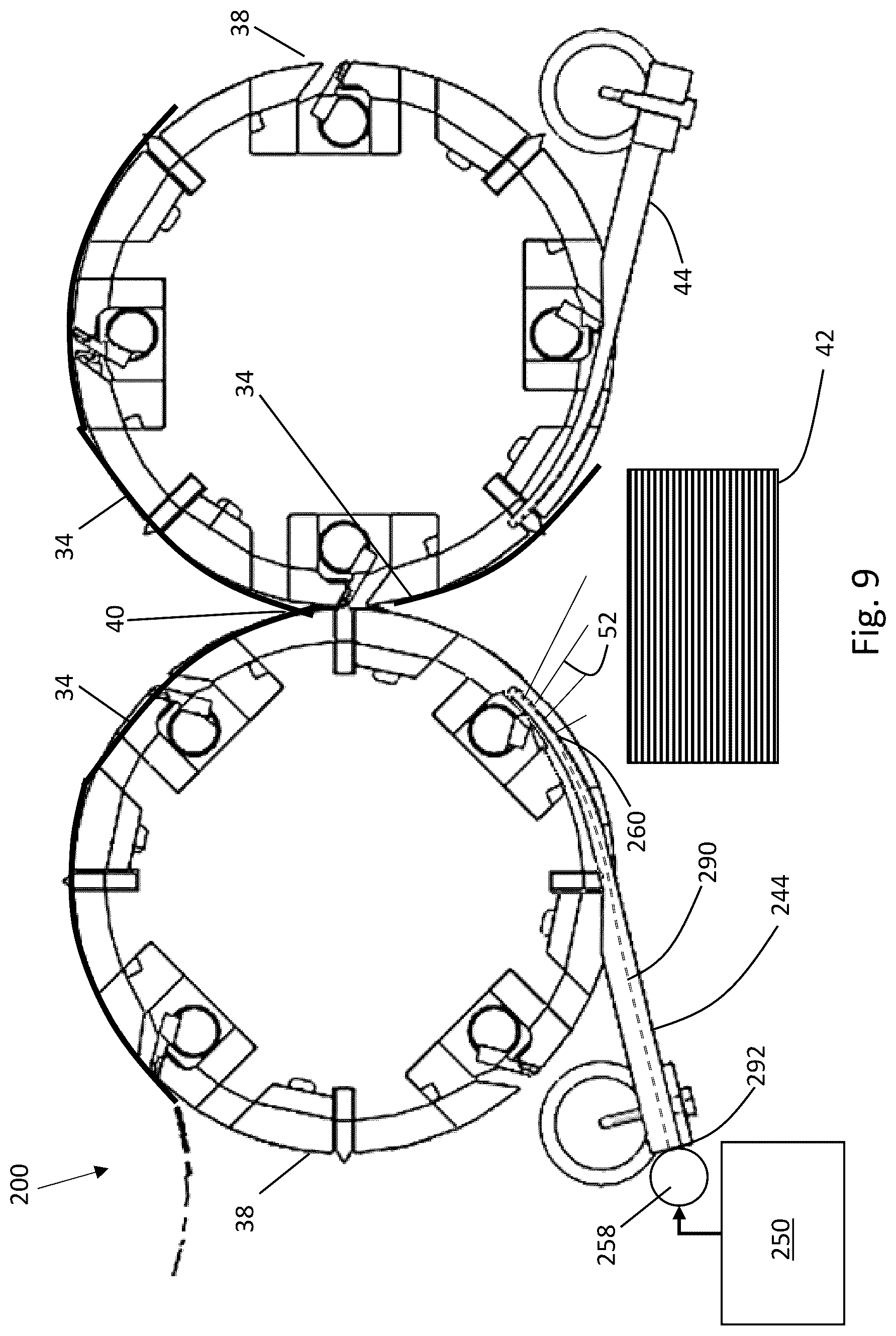 Patent US12319533 Figure 8 – Fluid delivery system for interfolding apparatus