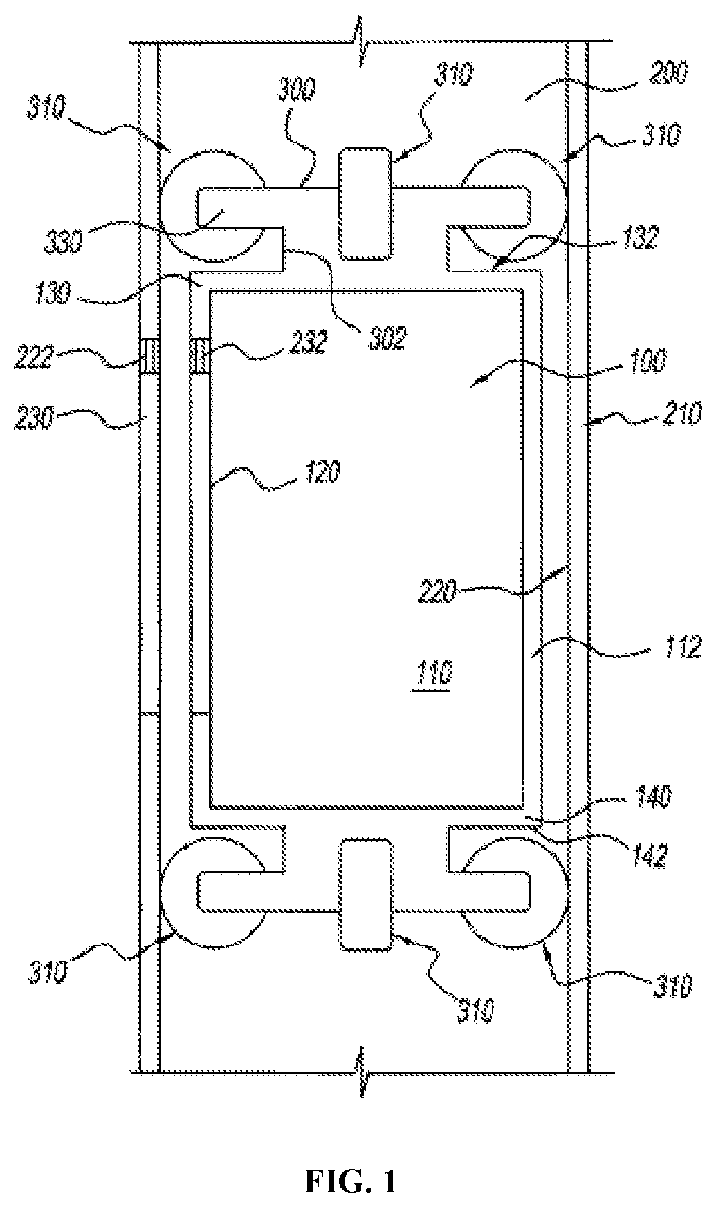 Patent US12319542 Figure 1 – Dynamic tractive drive for vertical transportation system