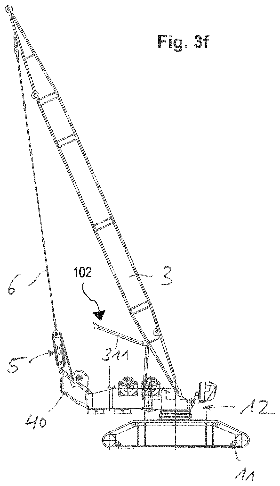 Patent US12319547 Figure 4 – Crane having a counter-boom and method for erecting the counter-boom
