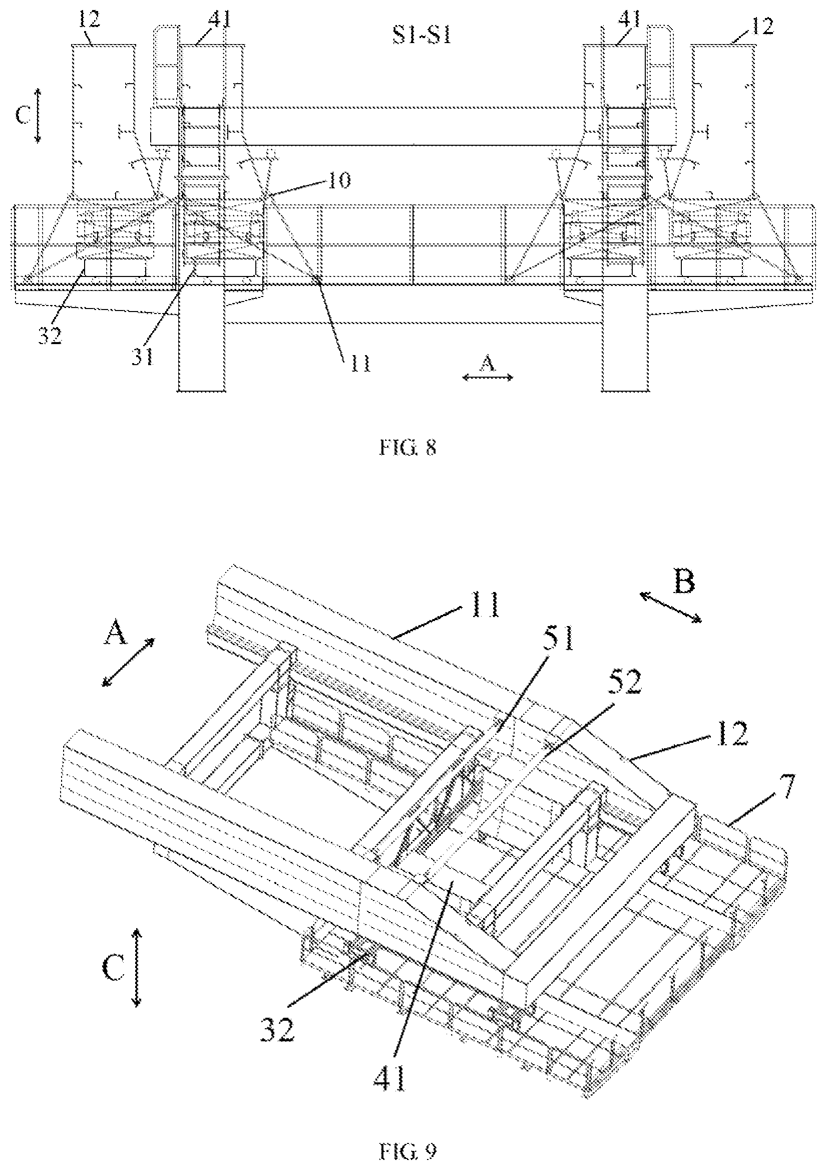 Patent US12319548 Figure 4 – Boom extension device for dockside container crane, and extension method for same
