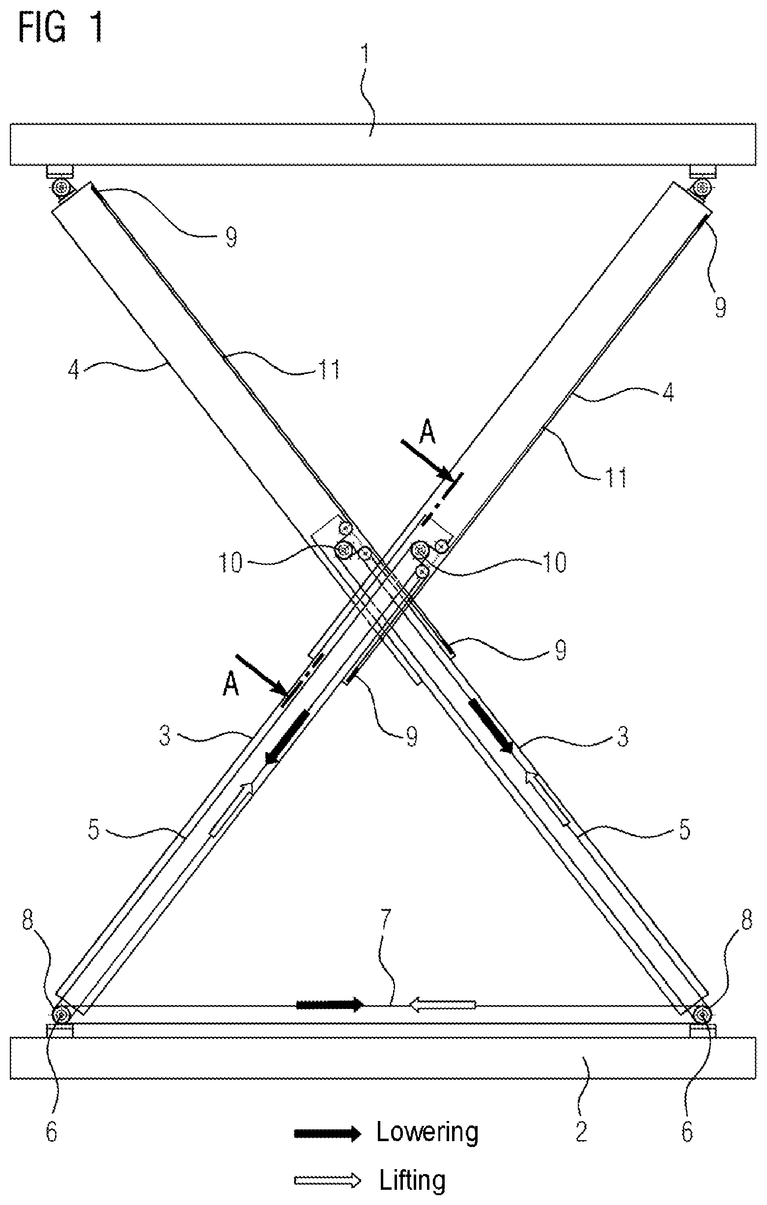 Patent US12319551 — Device for lifting loads — Figure 1