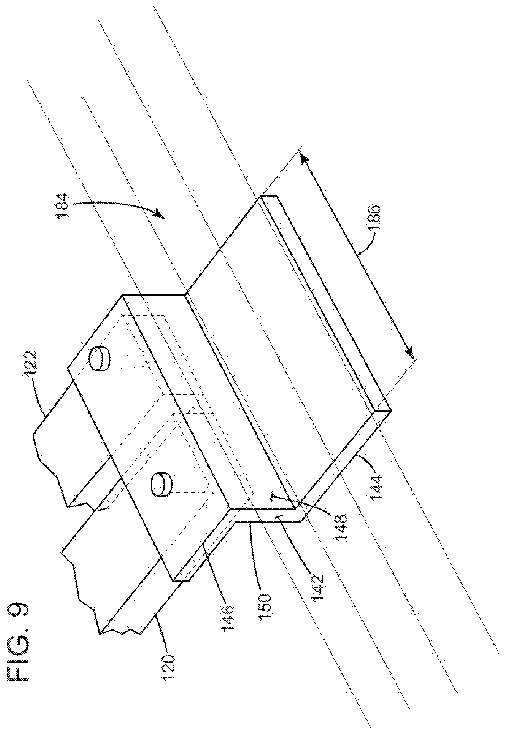 Patent US12319552 Figure 9 – Two-post vehicle lift and adapter system for material handling vehicles