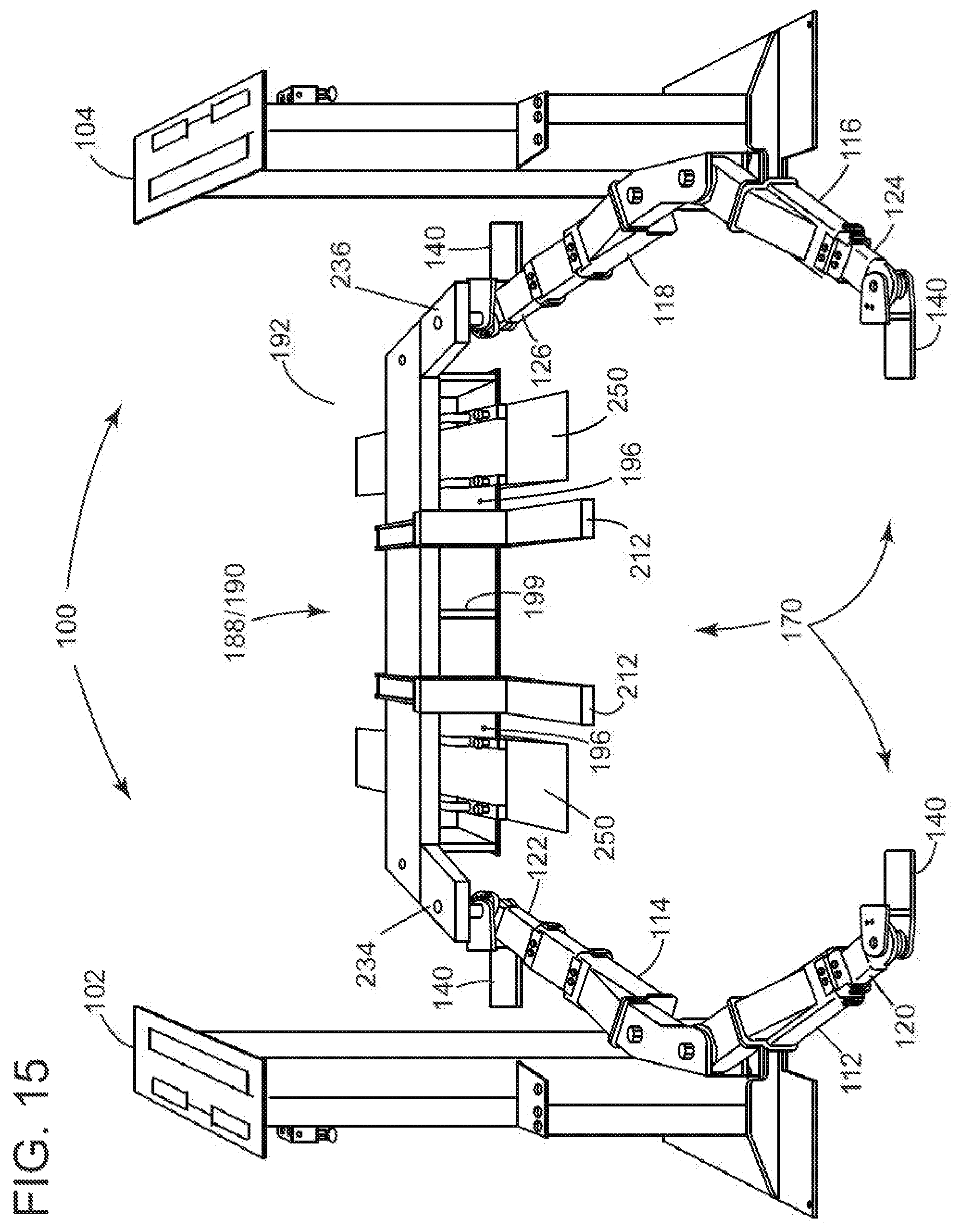 Patent US12319552 Figure 15 – Two-post vehicle lift and adapter system for material handling vehicles