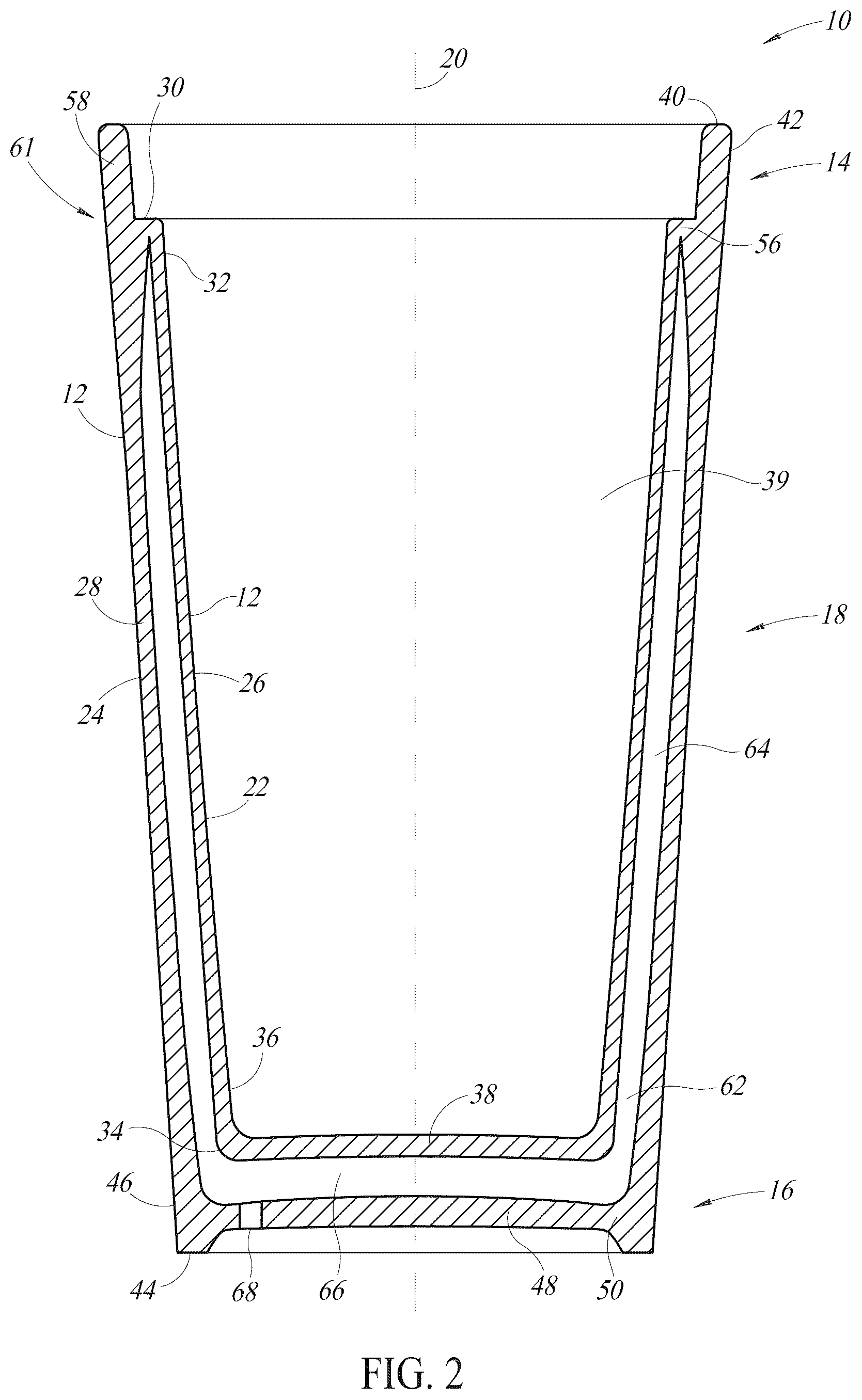 Patent US12319620 Figure 2 – Double-walled beverage container and method of forming the same
