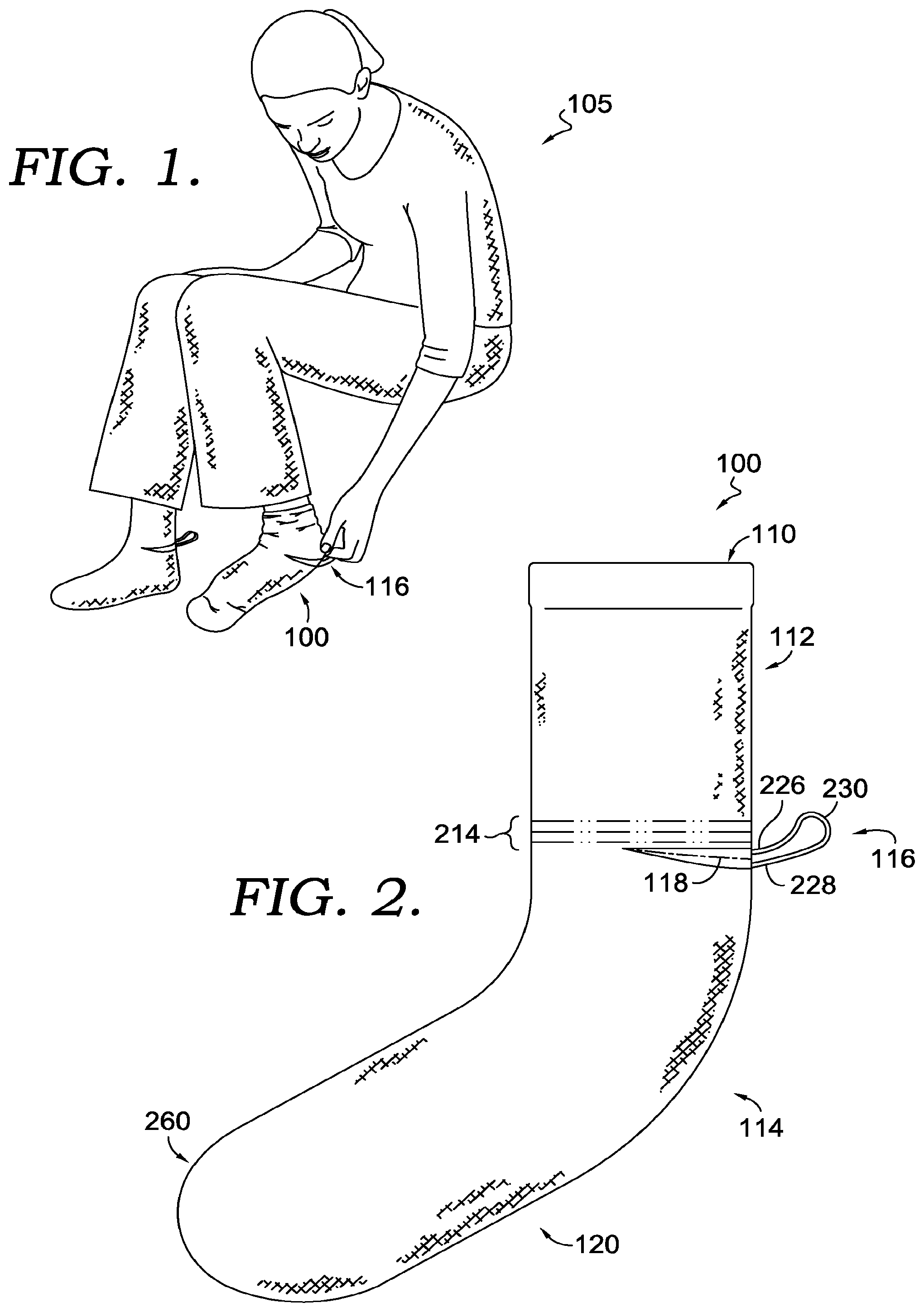 Patent US12320043 Figure 1 – Easy don and doff sock