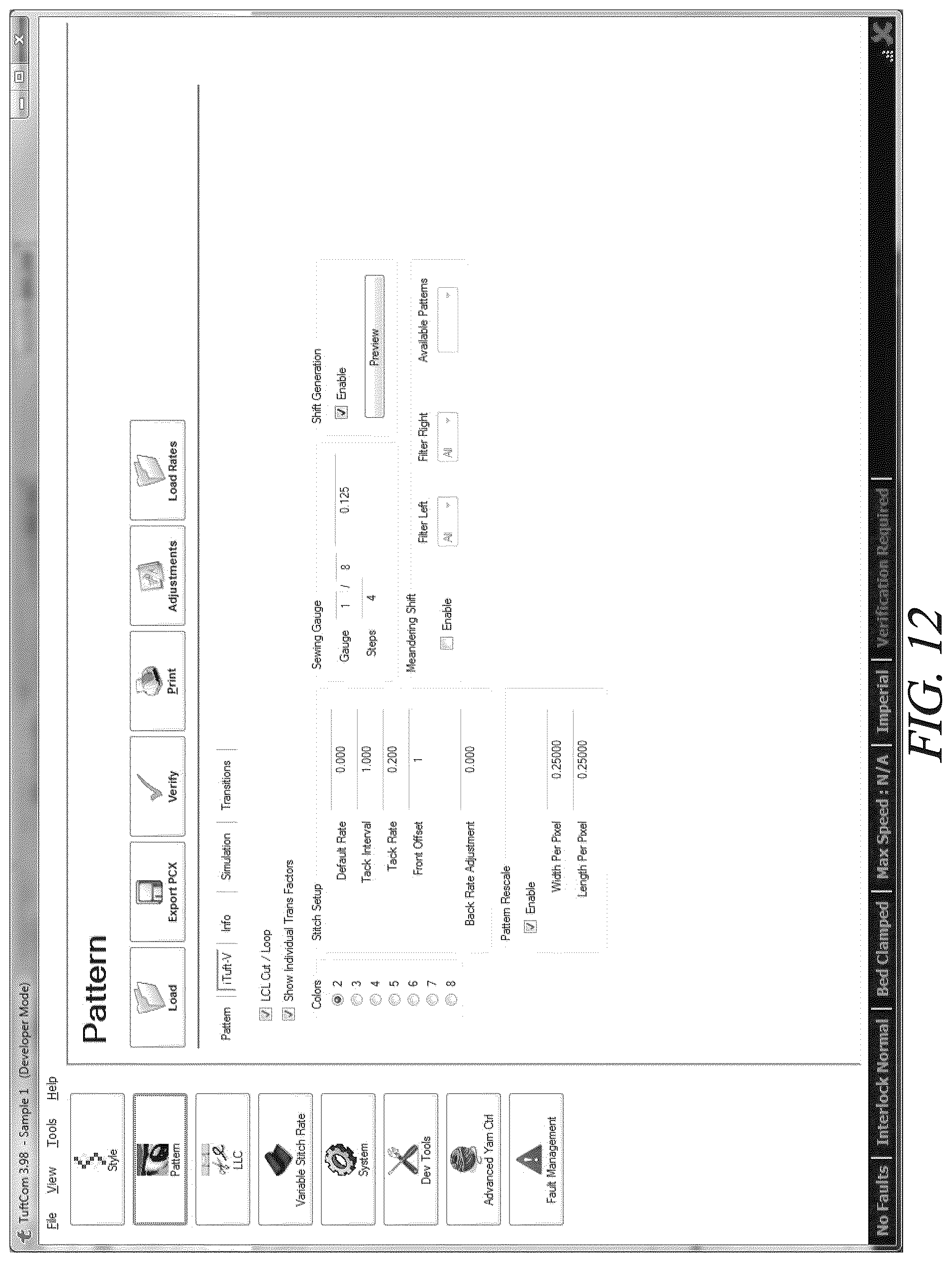 Patent US12320049 Figure 12 – Advanced stitch placement with backing shifting