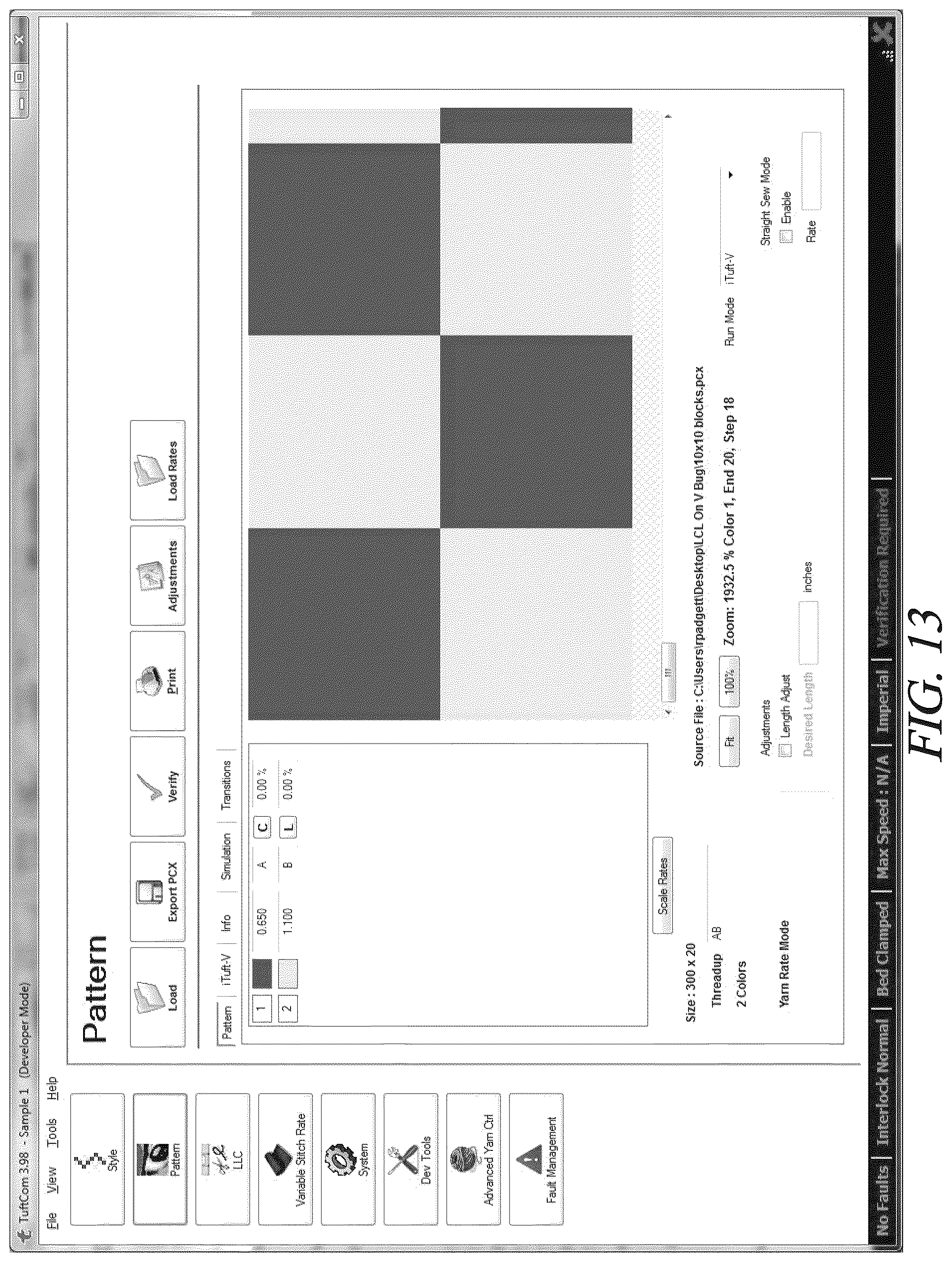 Patent US12320049 Figure 13 – Advanced stitch placement with backing shifting