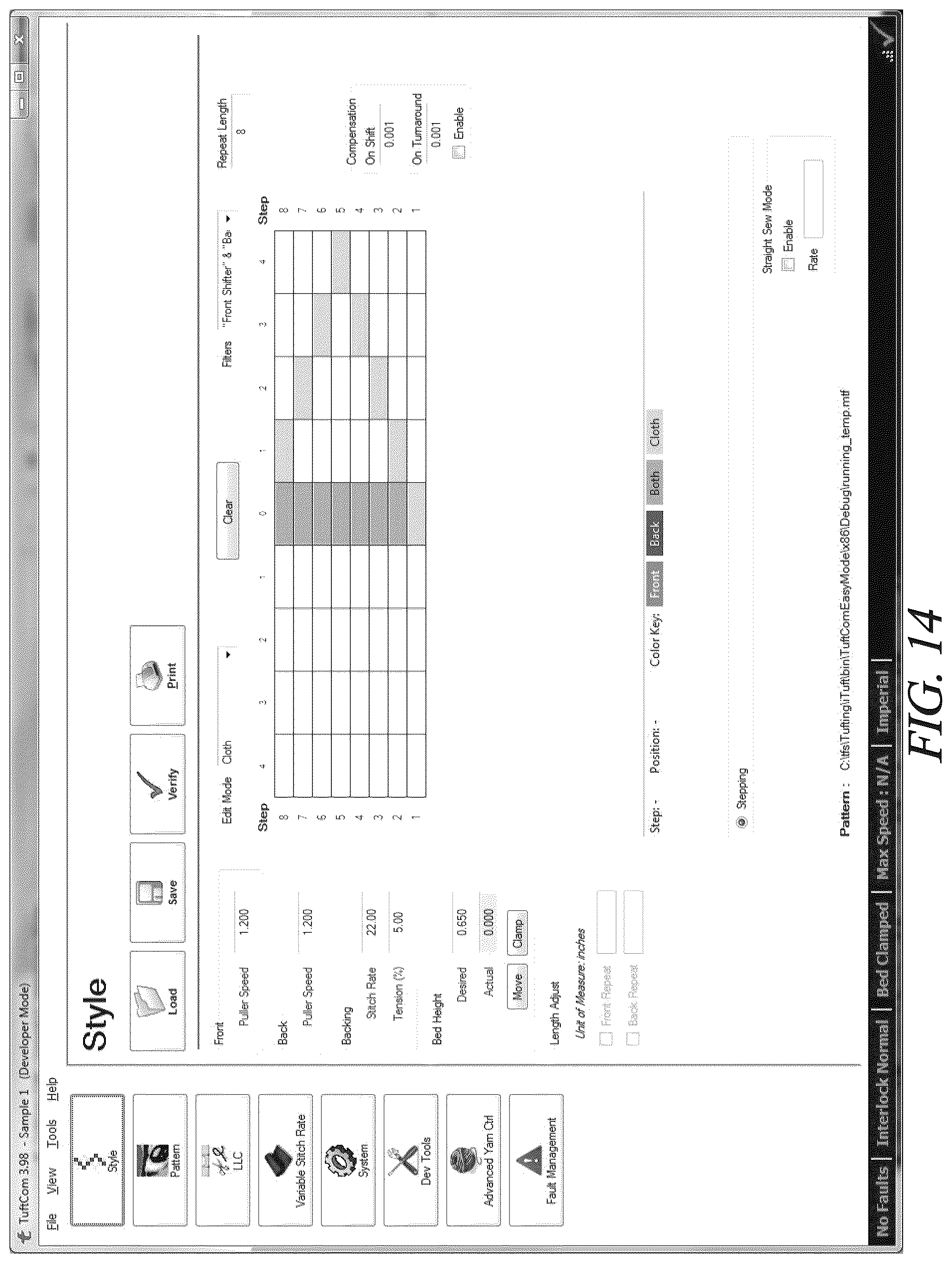 Patent US12320049 Figure 14 – Advanced stitch placement with backing shifting