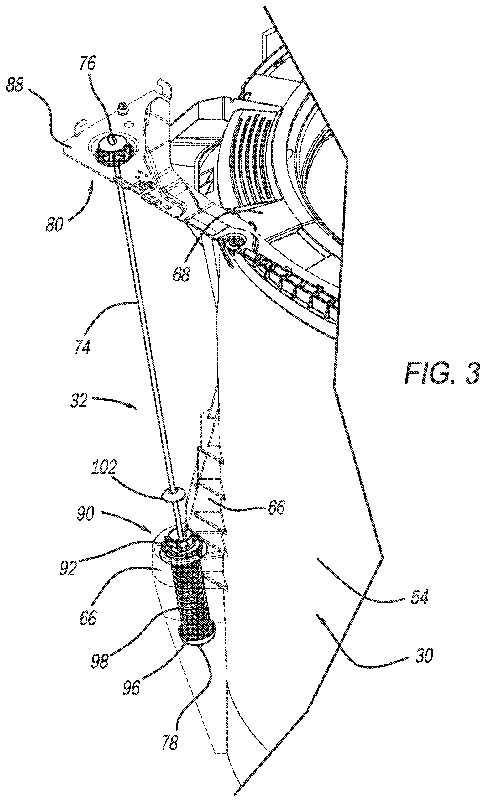 Patent US12320055 Figure 3 – Suspension mount for a top load washing machine