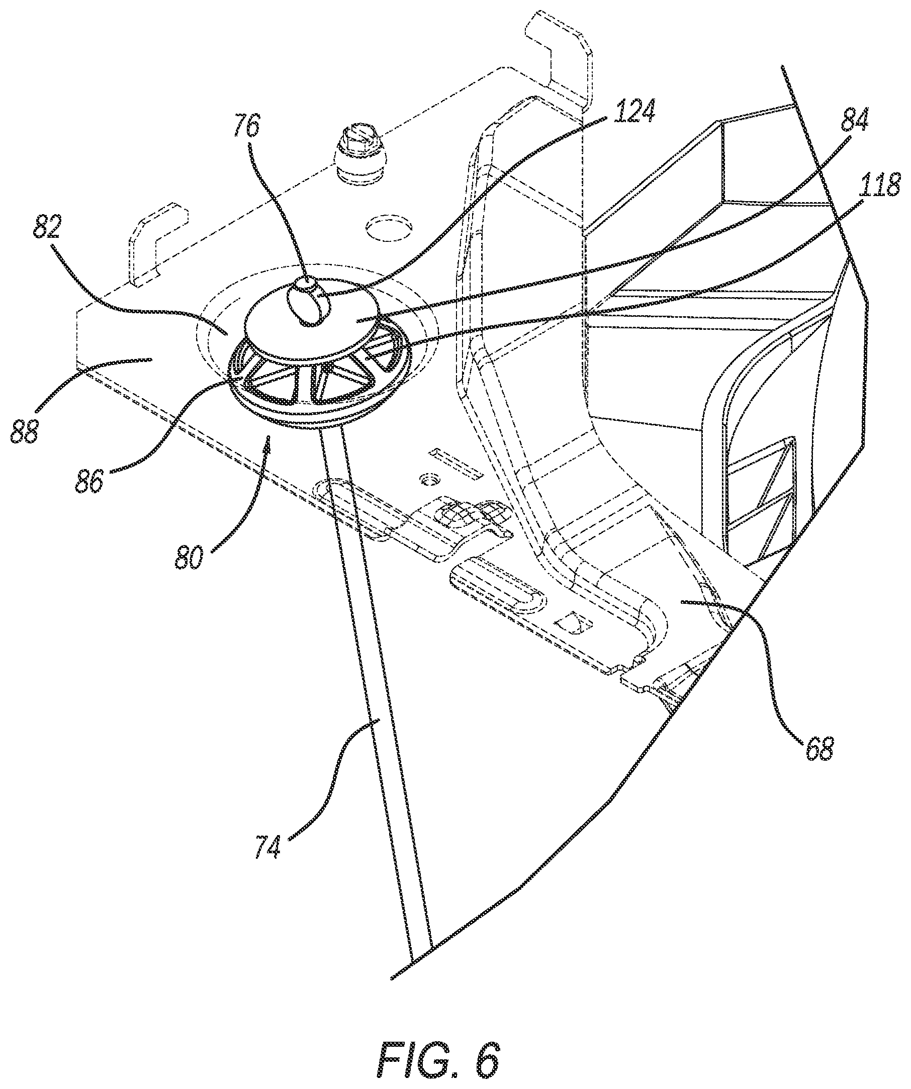 Patent US12320055 Figure 6 – Suspension mount for a top load washing machine