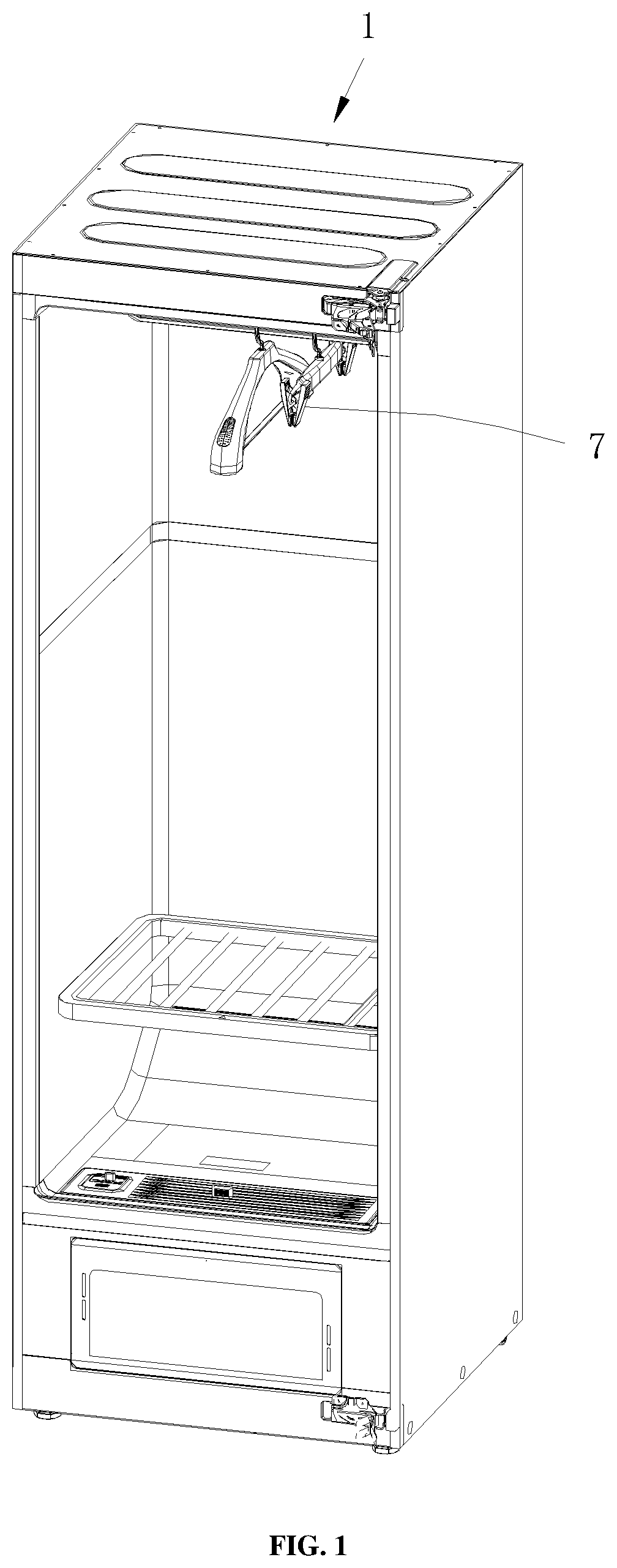 Patent US12320058 Figure 1 – Clothes shaking apparatus and clothes care device comprising same