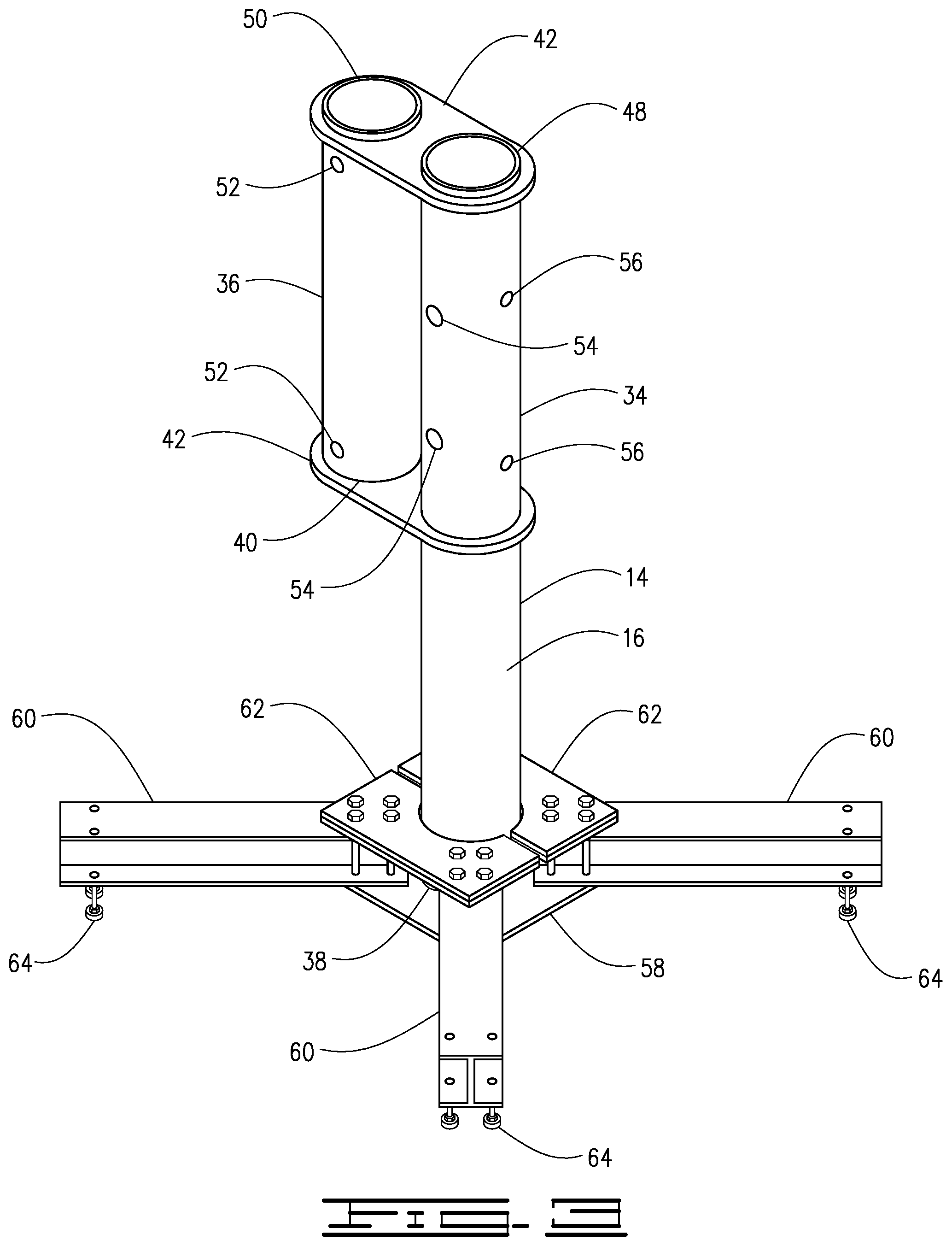 Patent US12320083 Figure 3 – Cable barrier with dual-column posts