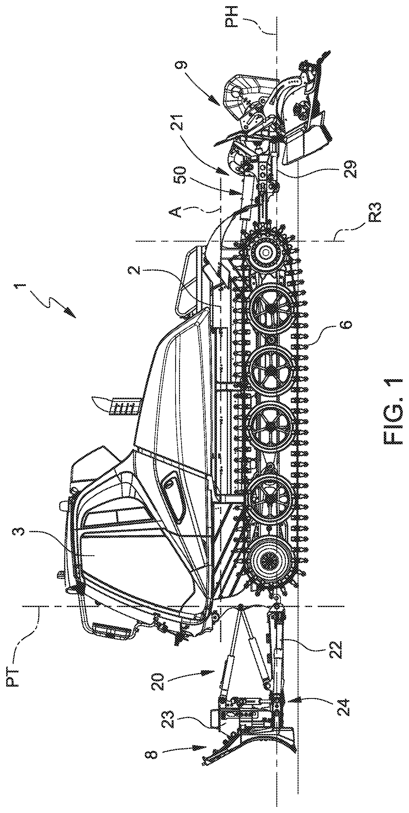 Patent US12320085 Figure 1 – Snow groomer vehicle with automated functions and method for controlling a snow groomer vehicle