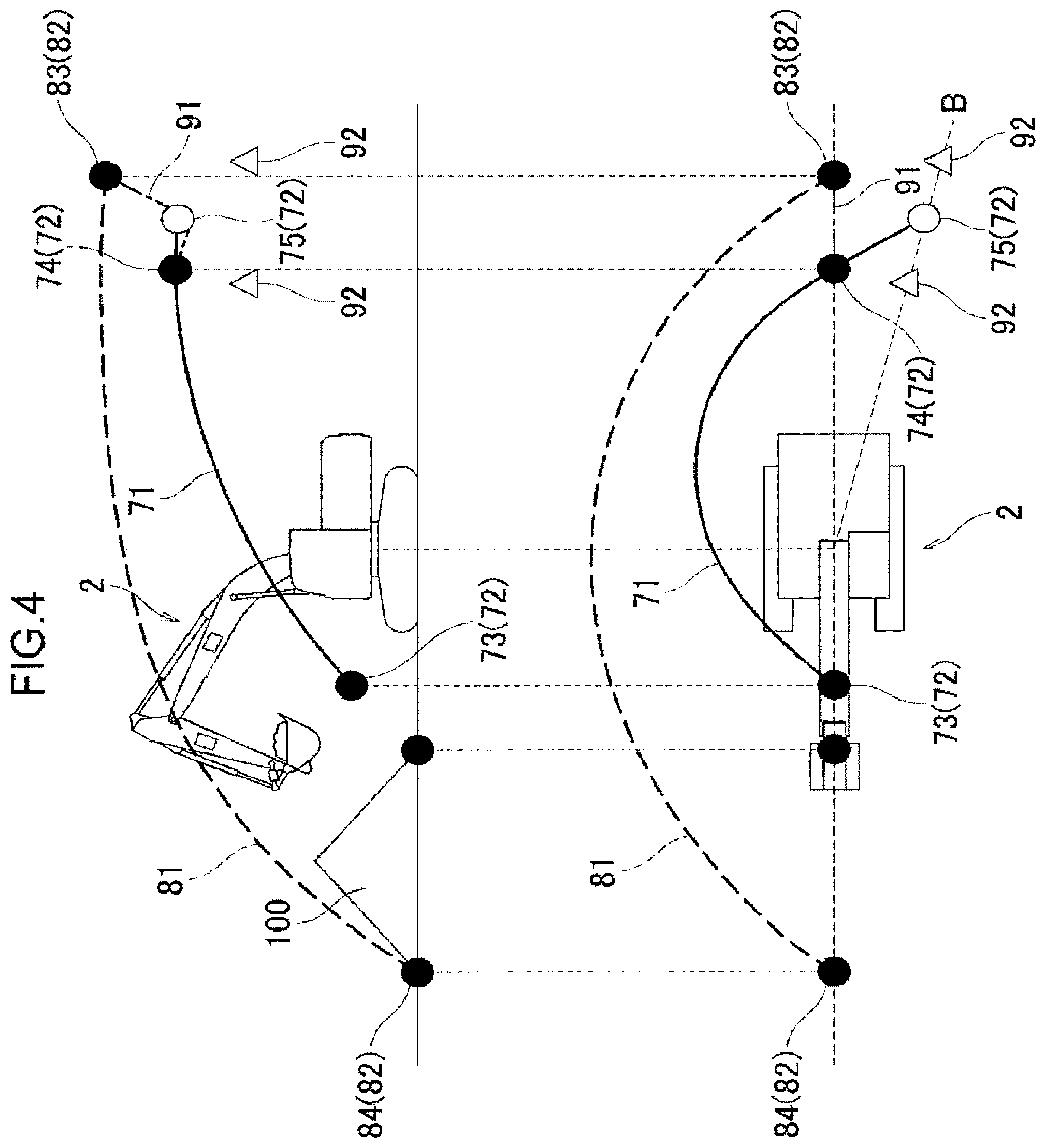 Patent US12320092 Figure 4 – System for setting target trajectory of attachment