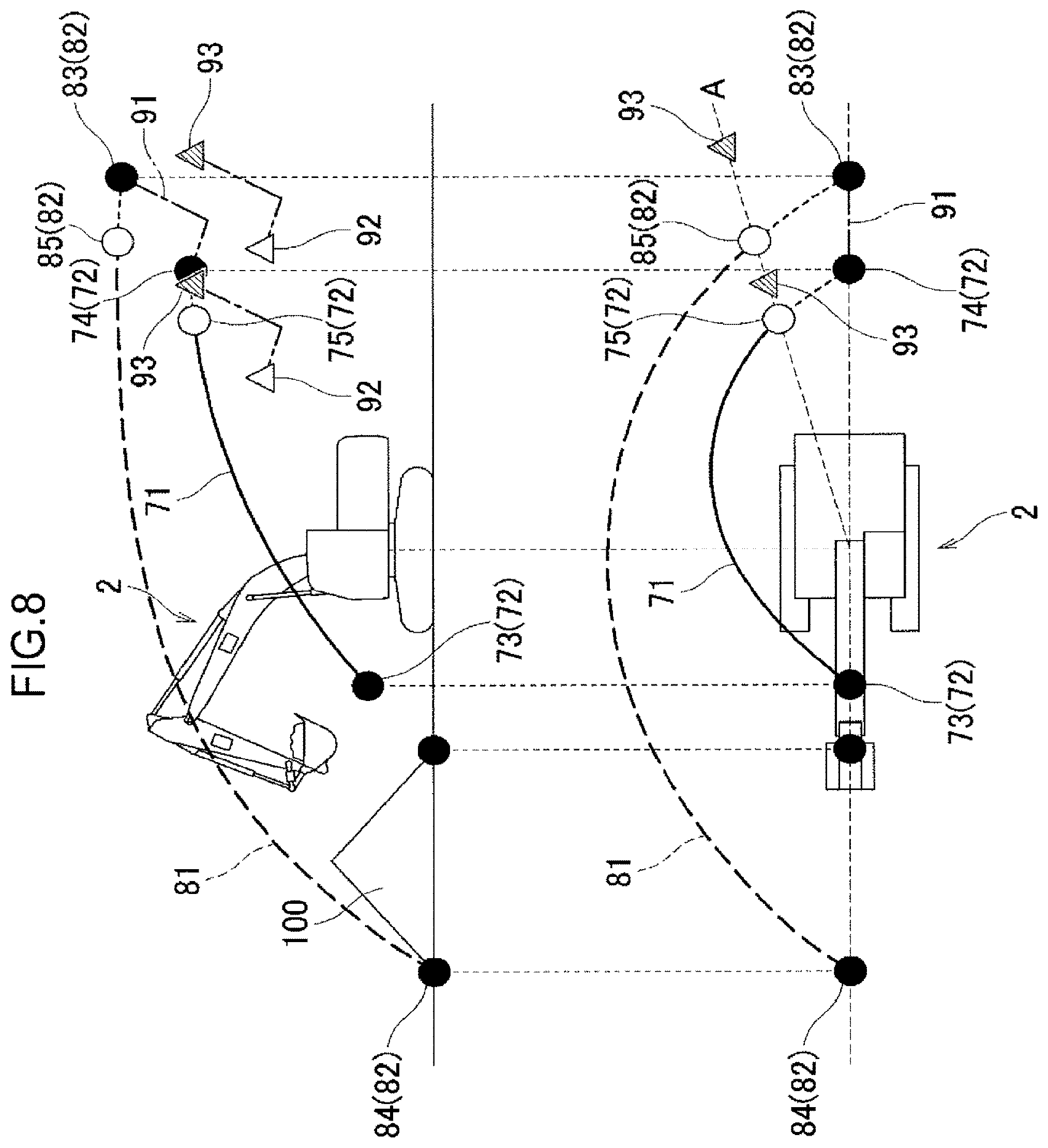 Patent US12320092 Figure 8 – System for setting target trajectory of attachment