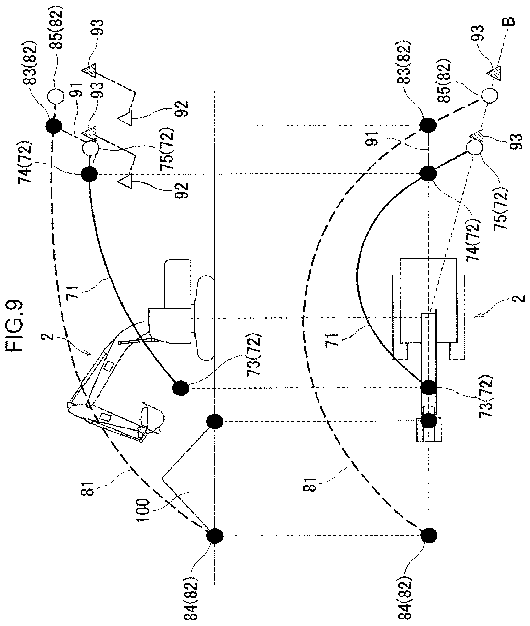 Patent US12320092 Figure 9 – System for setting target trajectory of attachment