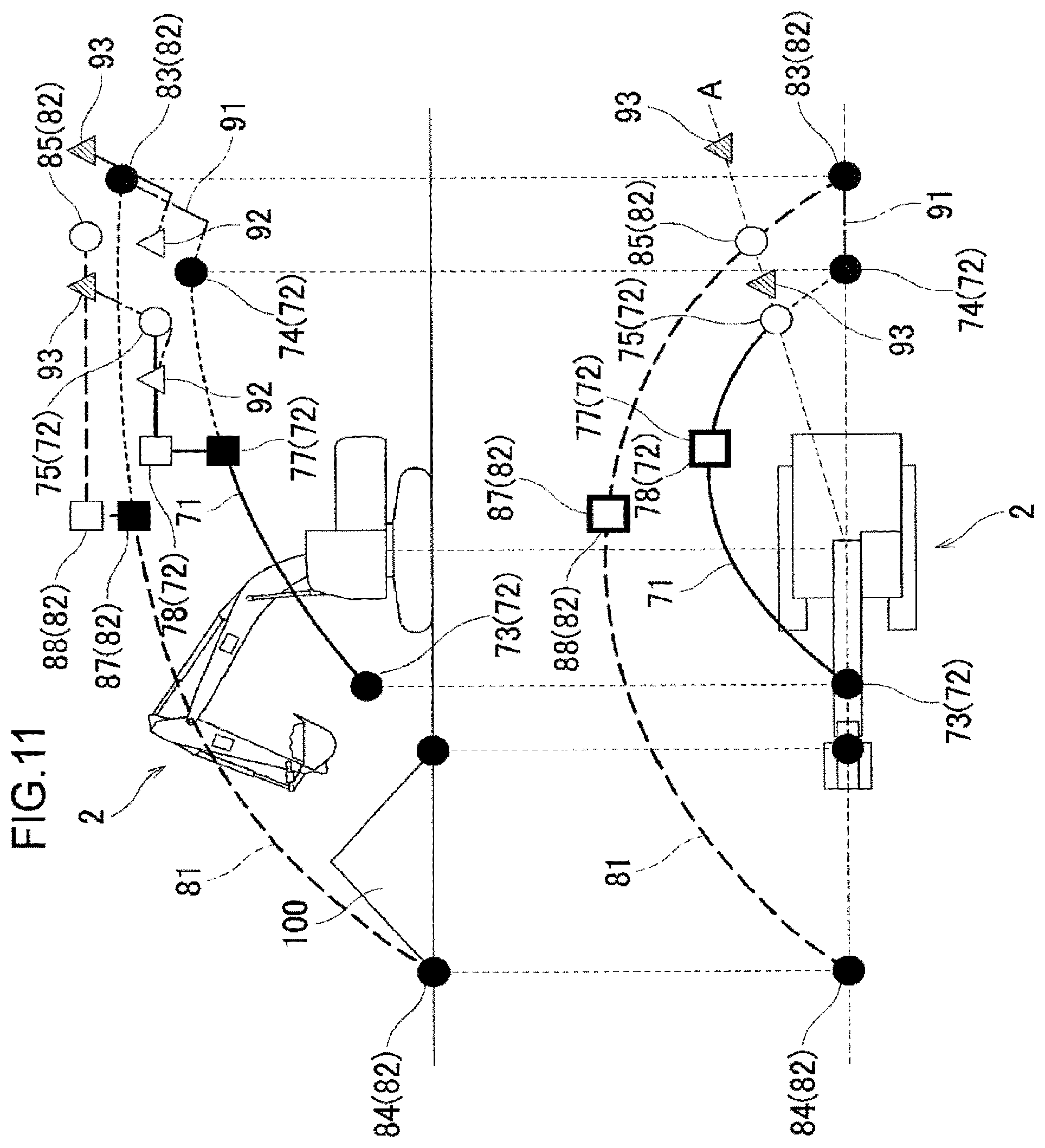 Patent US12320092 Figure 11 – System for setting target trajectory of attachment
