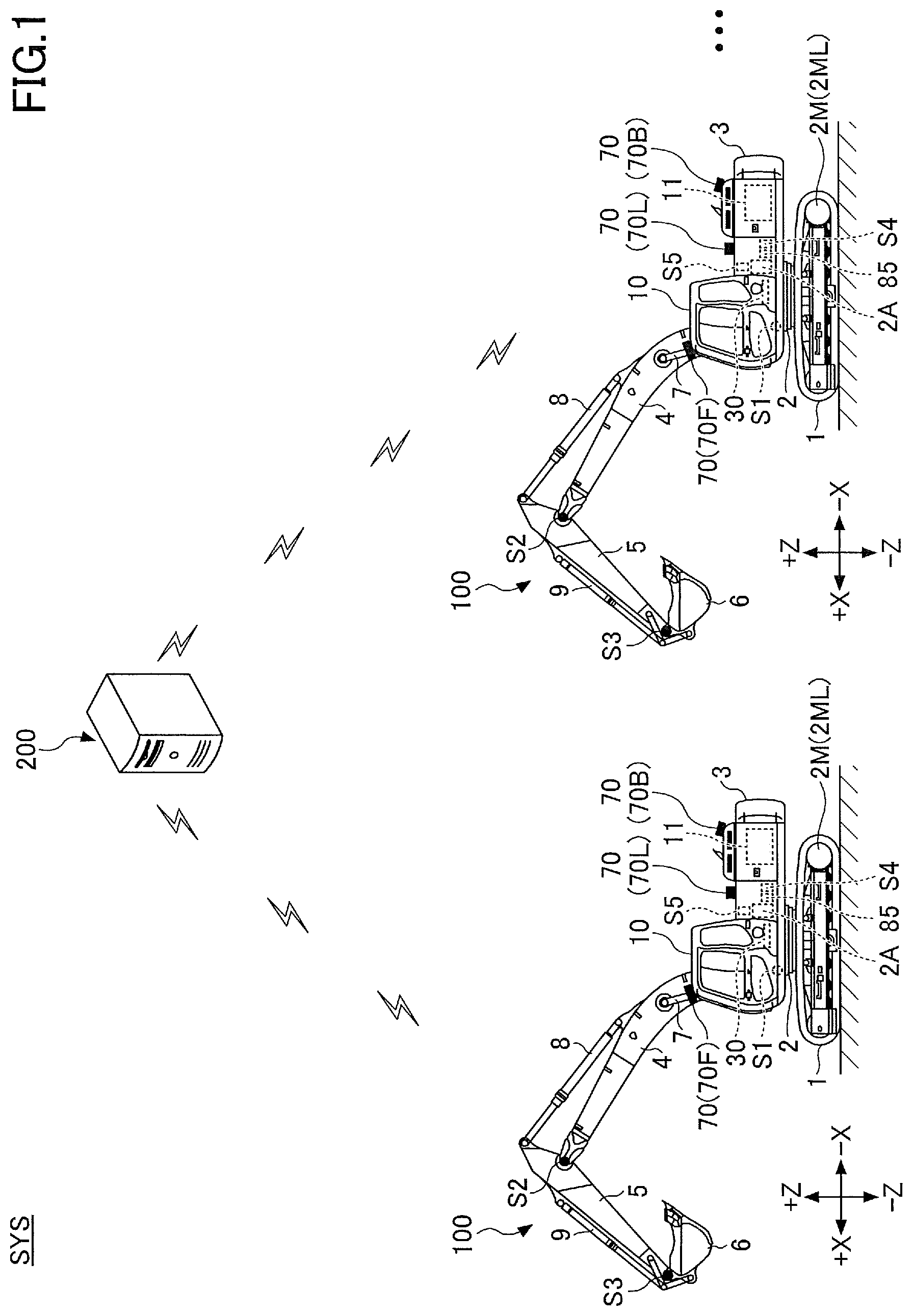 Patent US12320096 Figure 1 – Shovel and shovel assist system