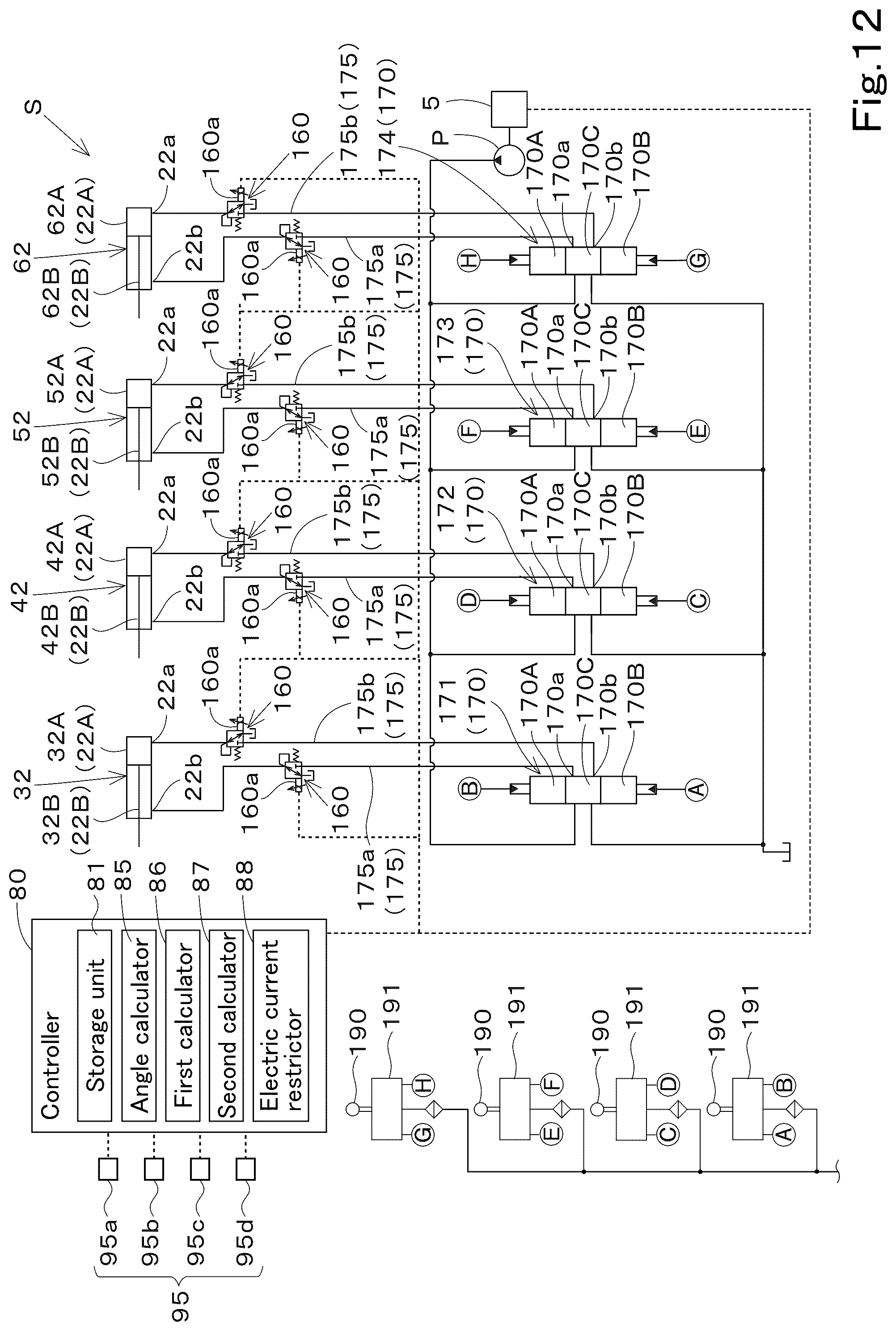 Patent US12320099 Figure 12 – Hydraulic system of working machine and method for controlling hydraulic system of working machine