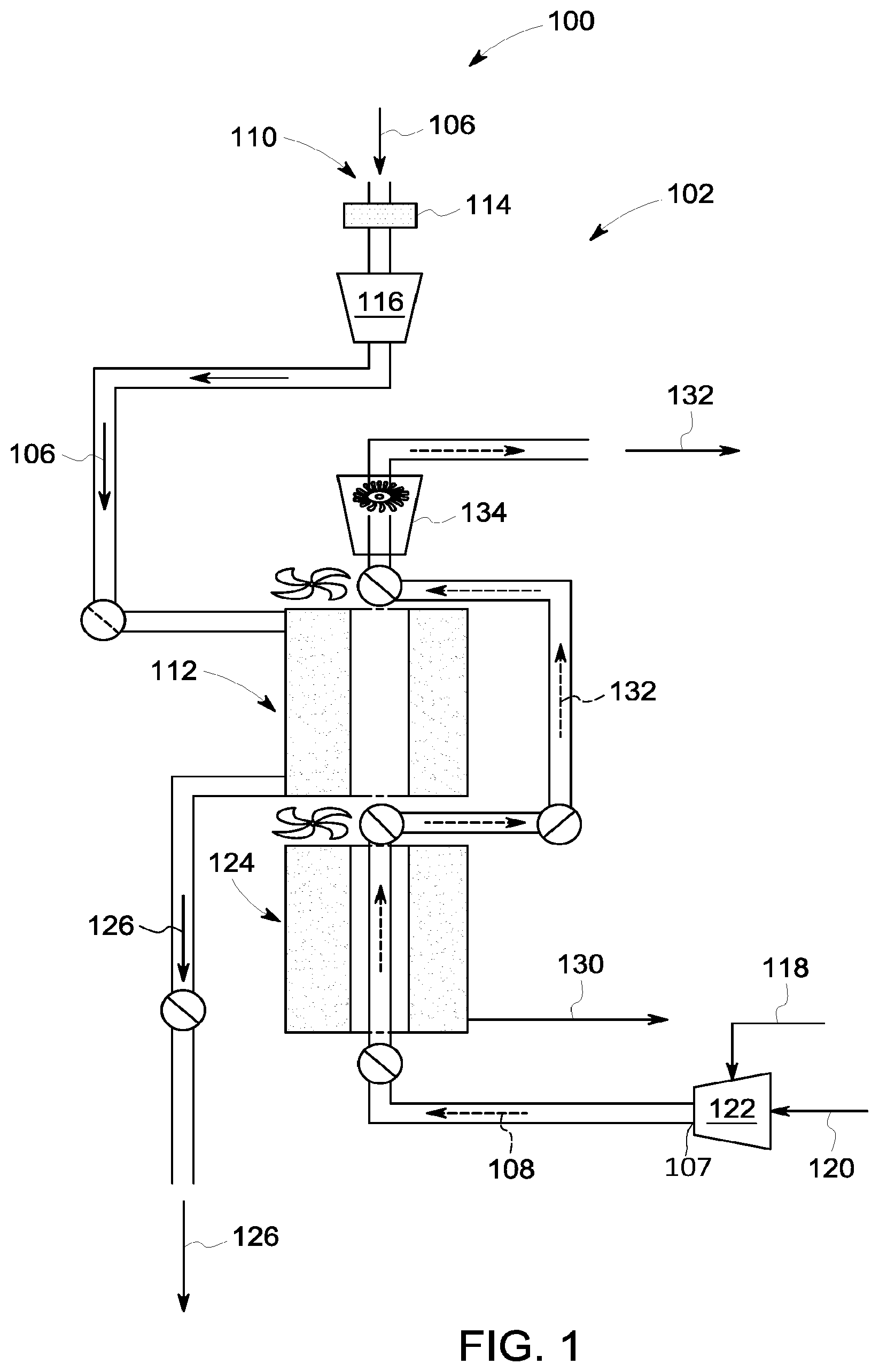 Patent US12320101 Figure 1 – Water recovery system including integrated contactor with thermally-enhanced recovery