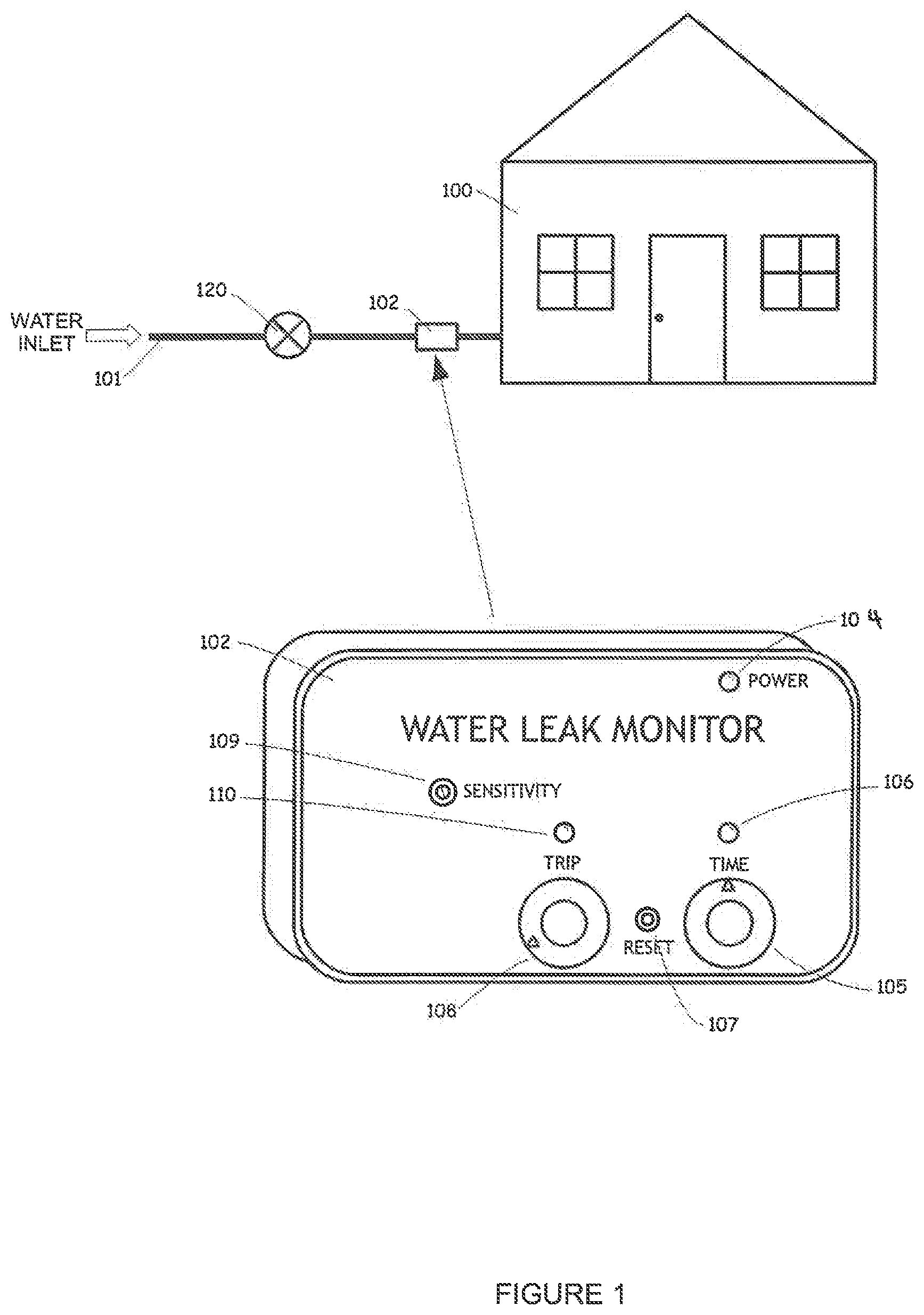 Patent US12320102 Figure 1 – Thermal dispersion flow meter with fluid leak detection and freeze burst prevention