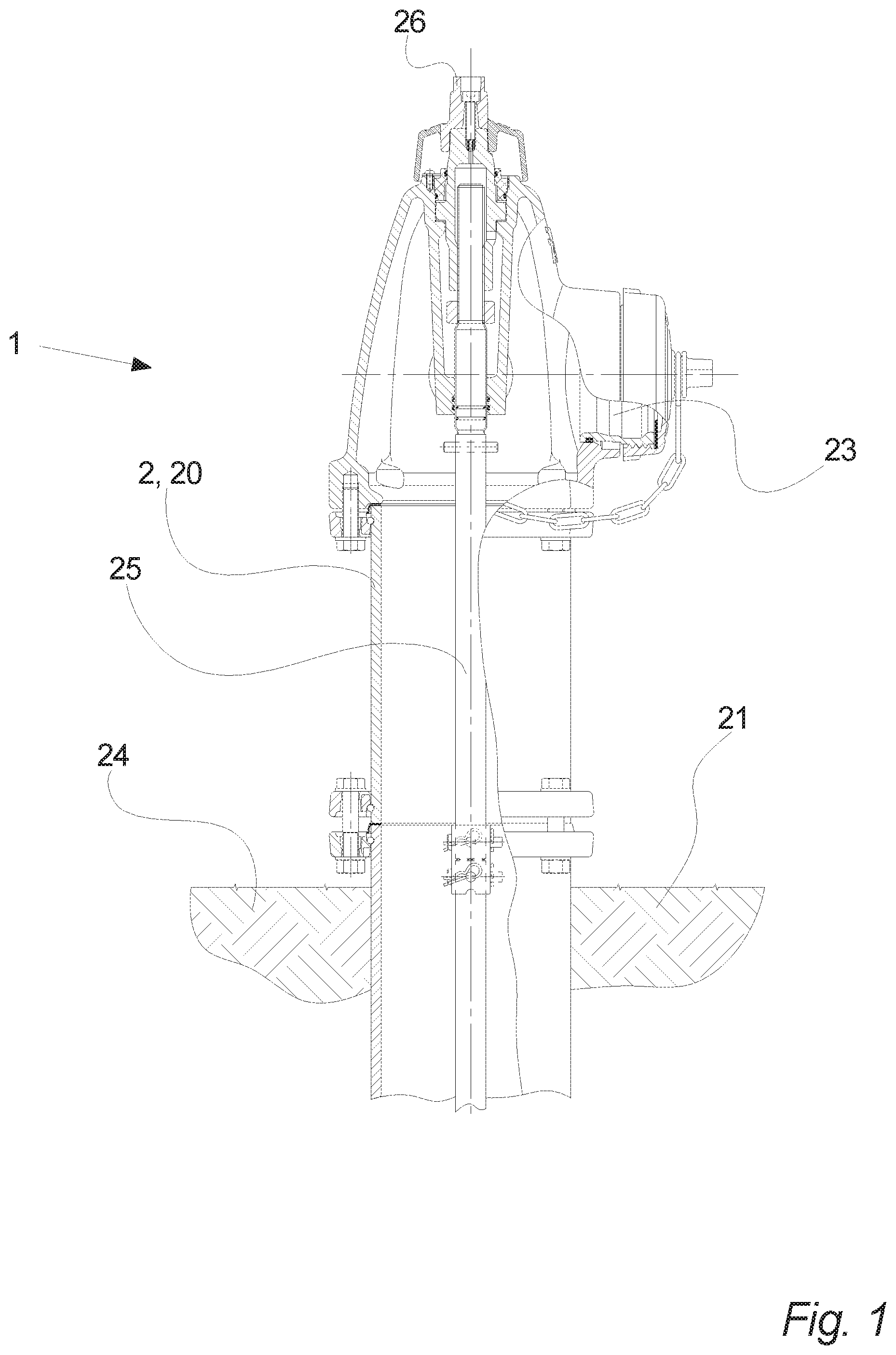Patent US12320103 Figure 1 – Hydrant comprising a hydrant housing and a valve seat and a method for mounting a valve seat in a hydrant