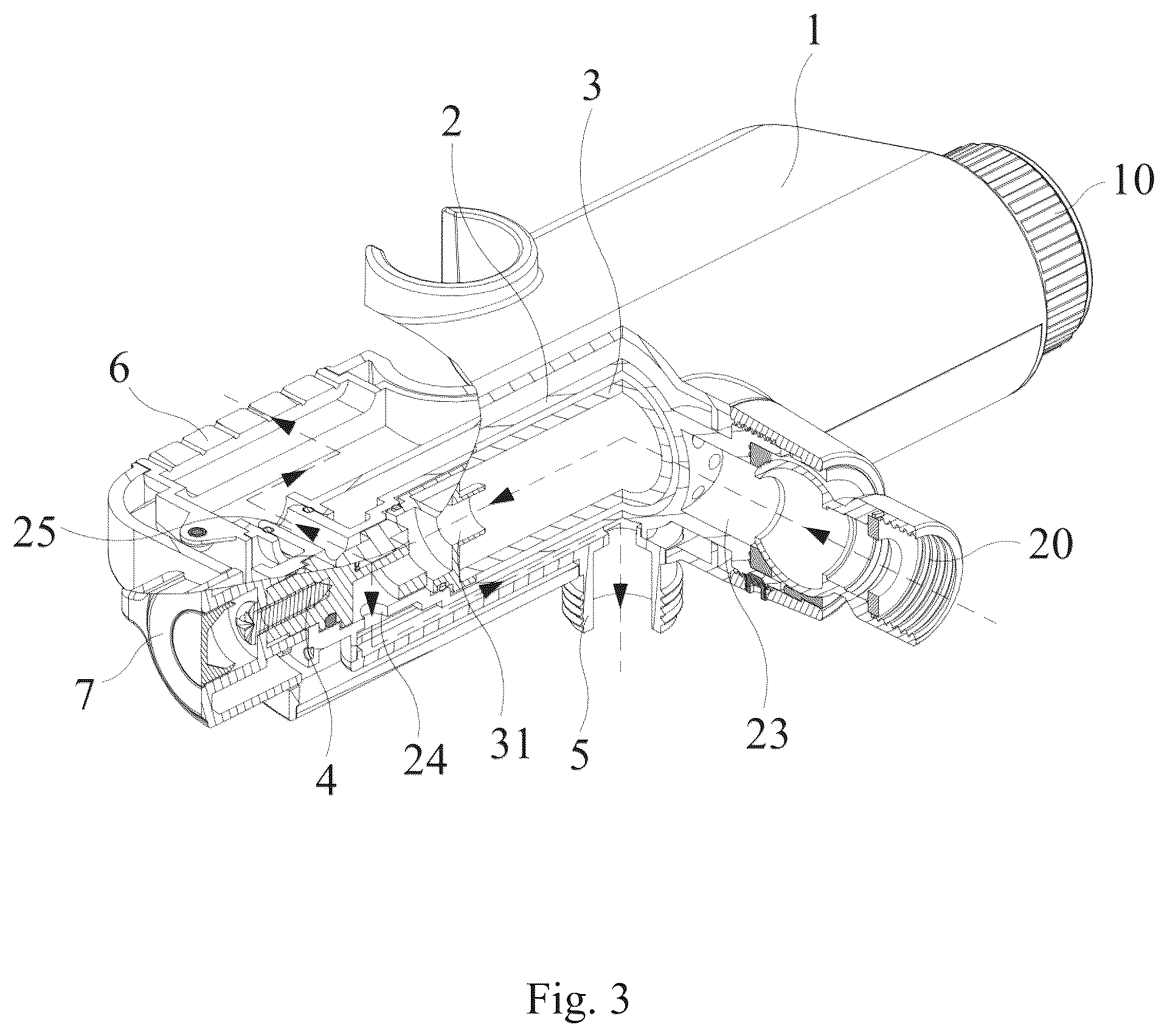 Patent US12320105 Figure 3 – Shower head and receptacle combination device with outlet water filtering function