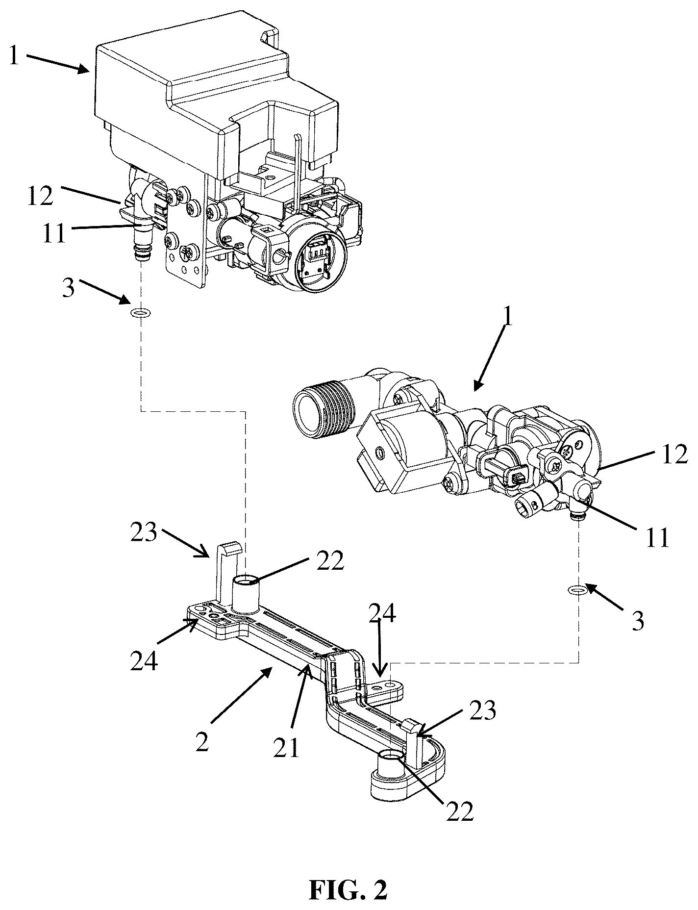 Patent US12320108 Figure 2 – Waterway installation structure in a toilet