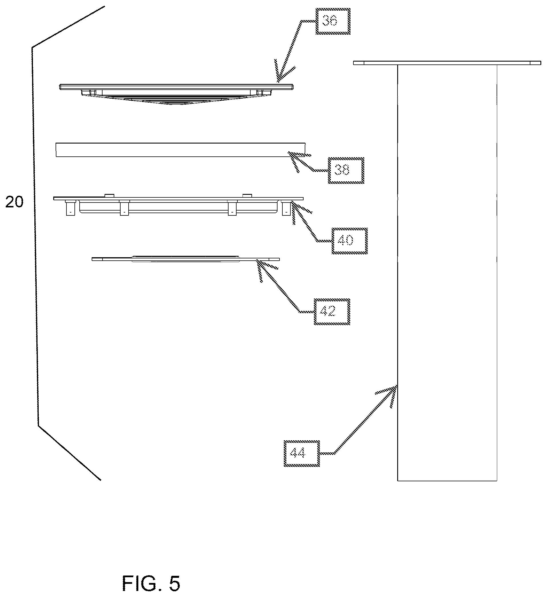 Patent US12320112 Figure 5 – Modular drain assembly for pod constructed room