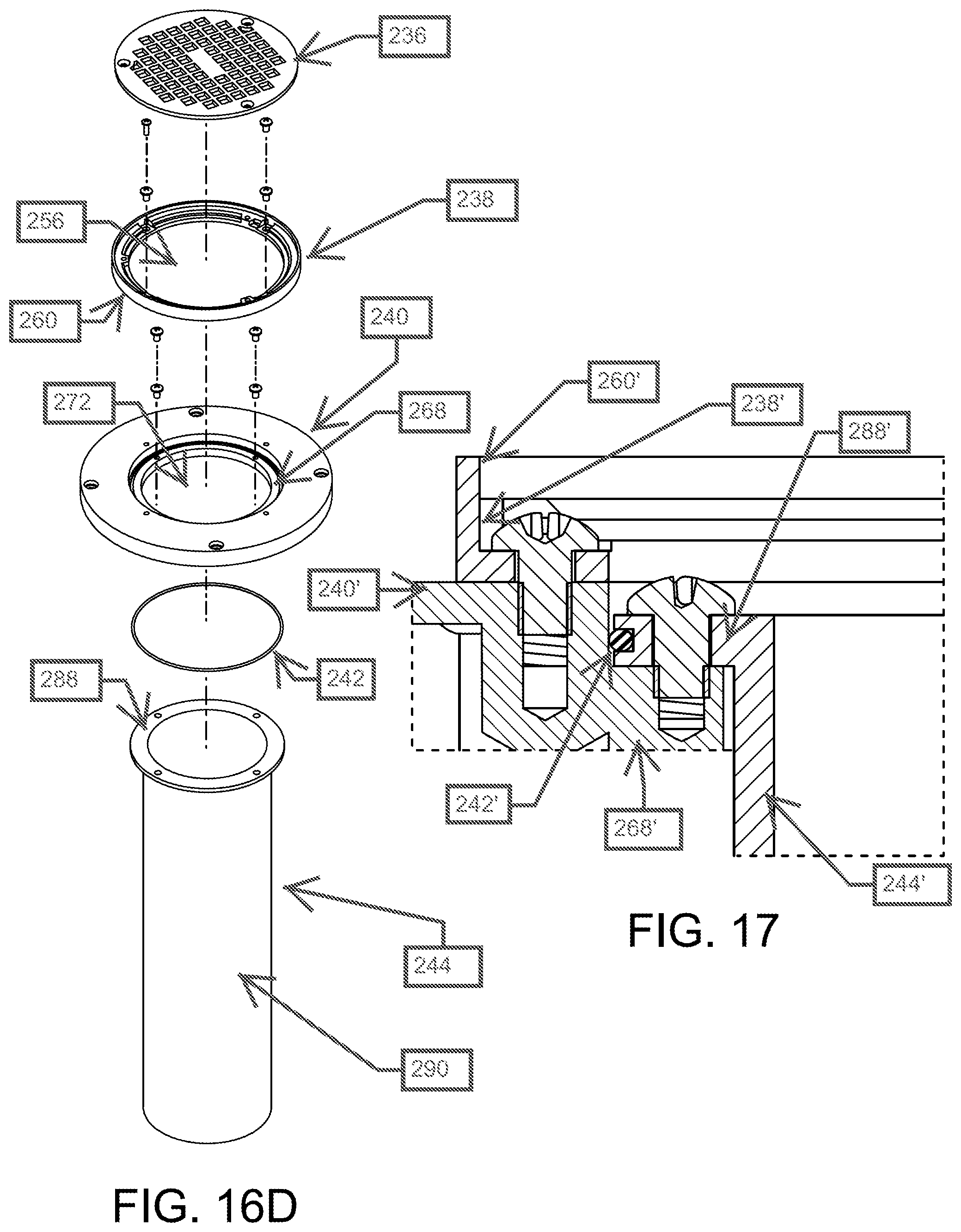 Patent US12320112 Figure 18 – Modular drain assembly for pod constructed room