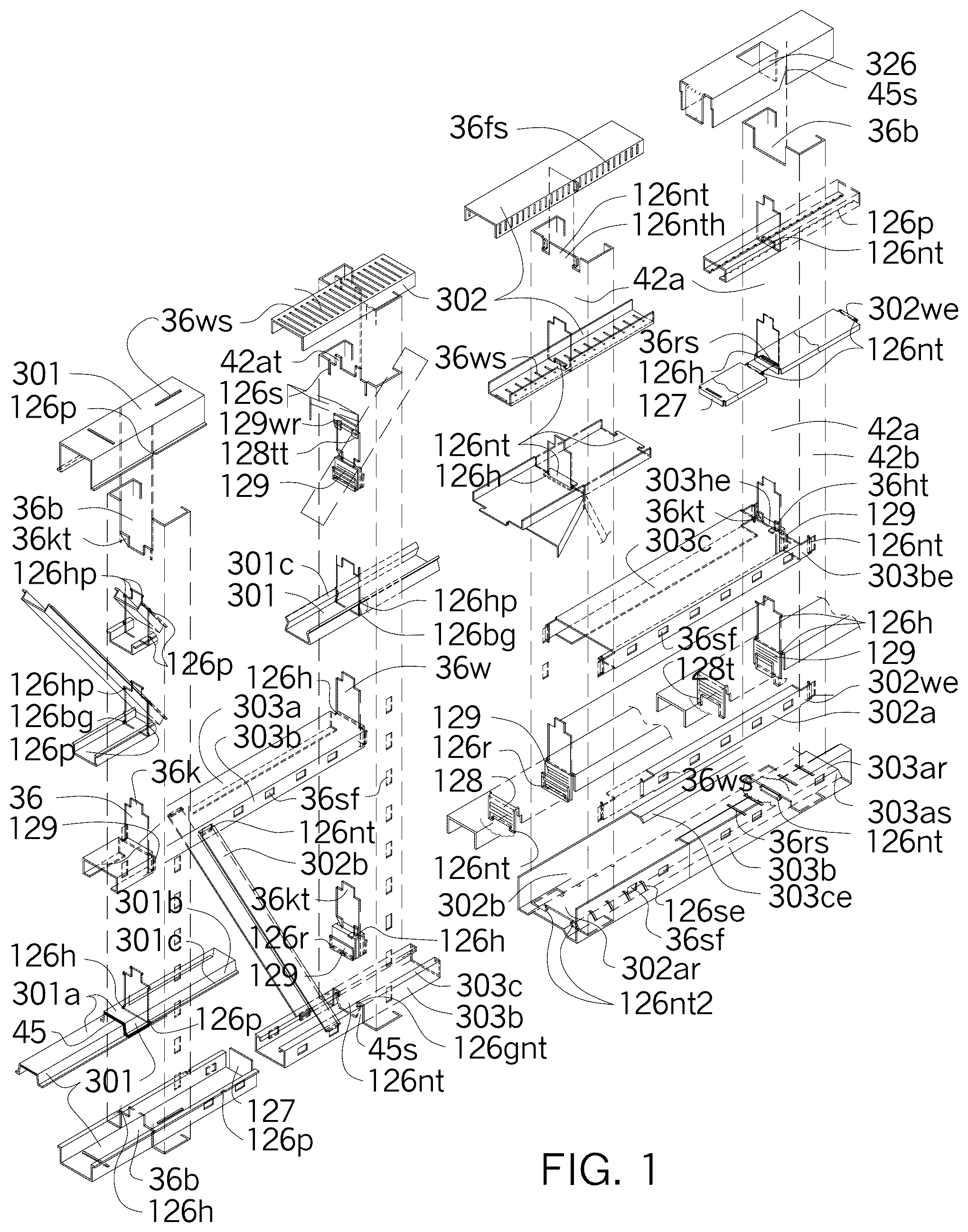 Patent US12320113 Figure 1 – Metal framing self-locking connectors